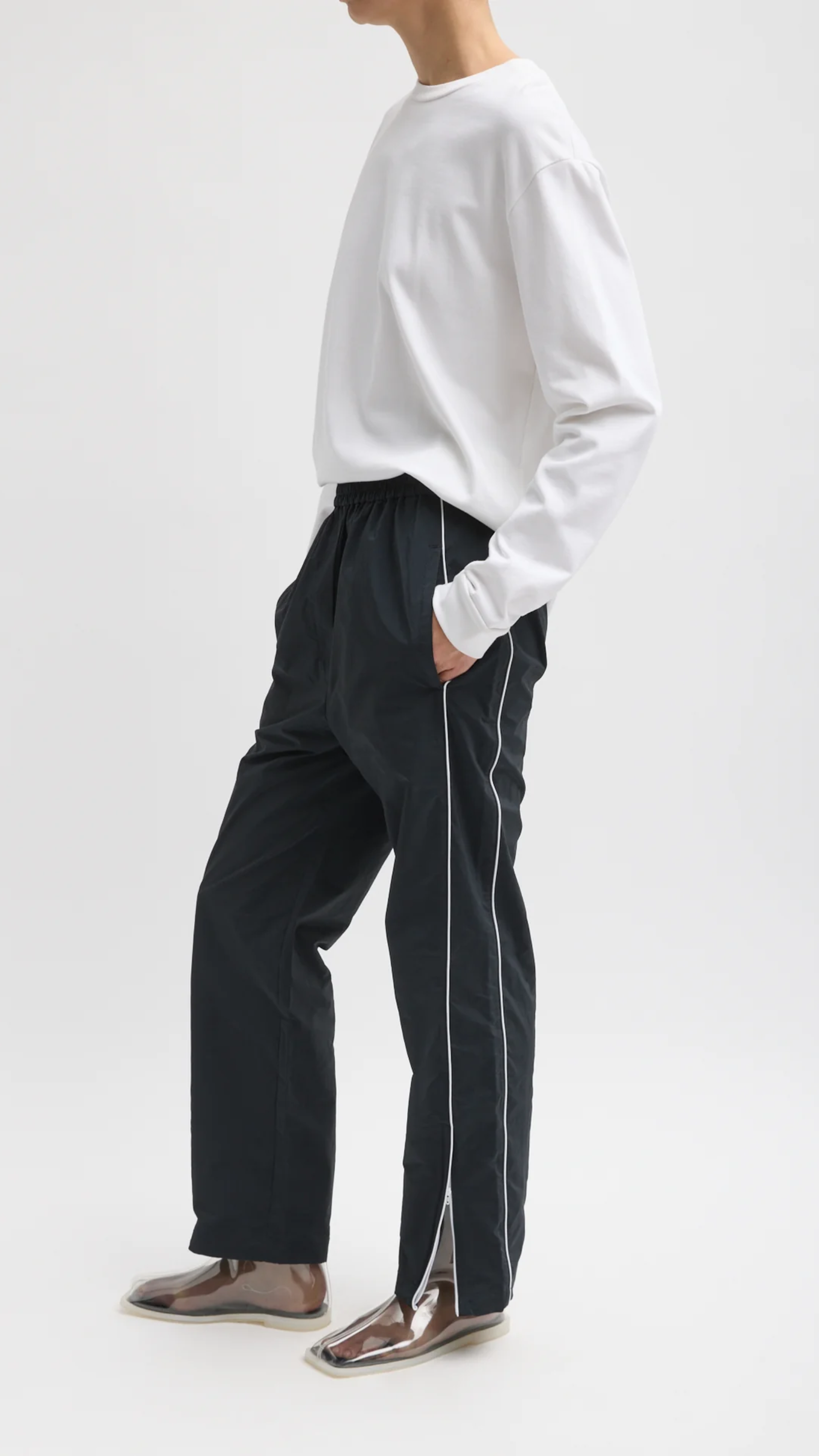 Tibi Nylon Piped Jogger in Black Multi