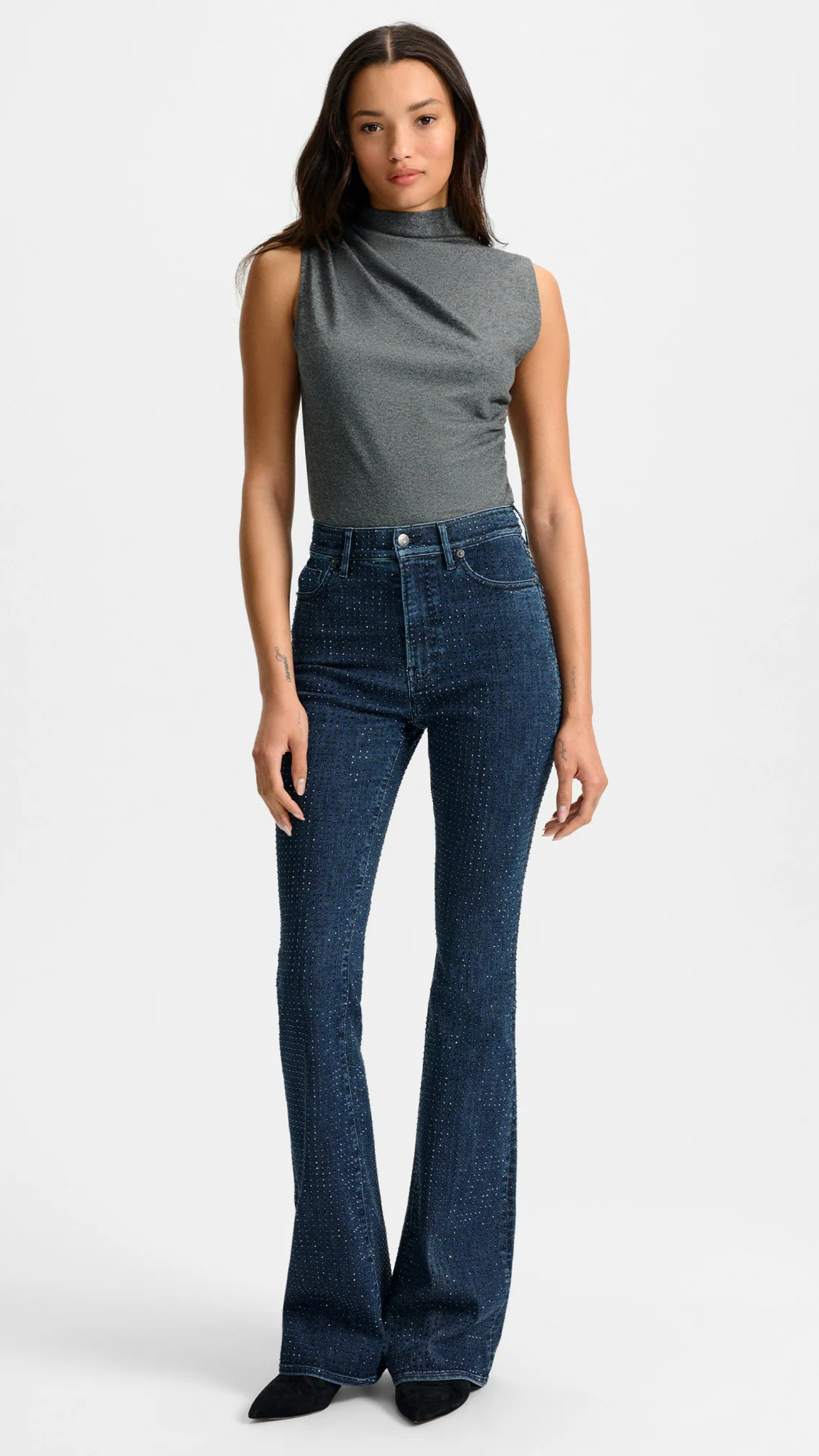 Veronica Beard Mylie Mock Neck Tank Top in Medium Heather Grey