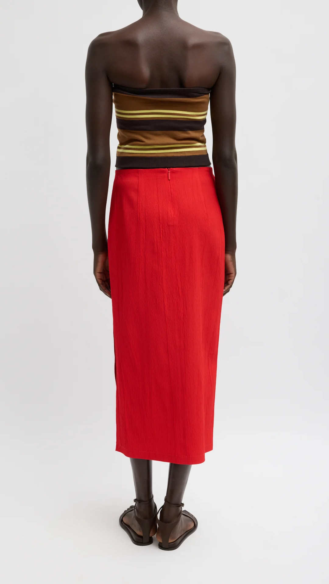 Tibi Creased Stretch Crepe Skirt in Red
