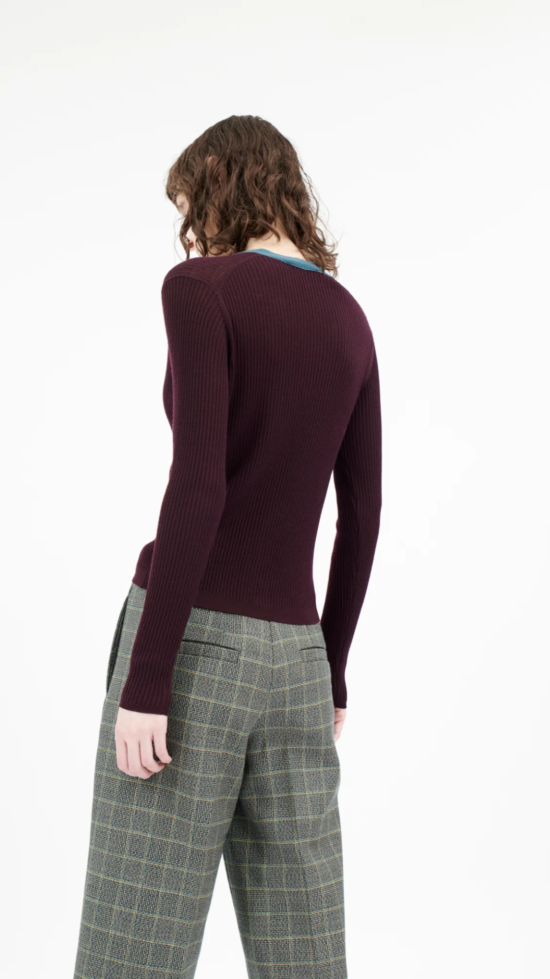 Odeeh Burgundy Cardigan With Blue