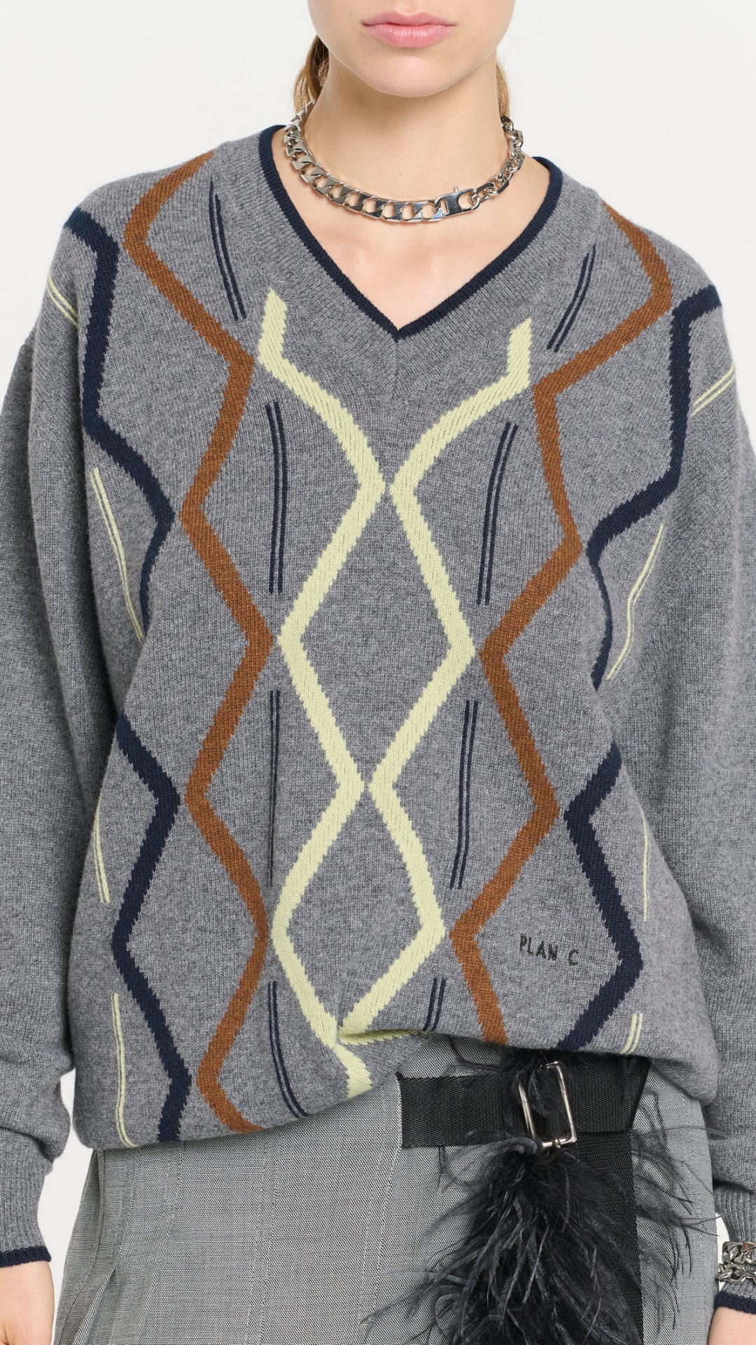 Plan C L/S Intarsia Crew Neck Knit in Multi
