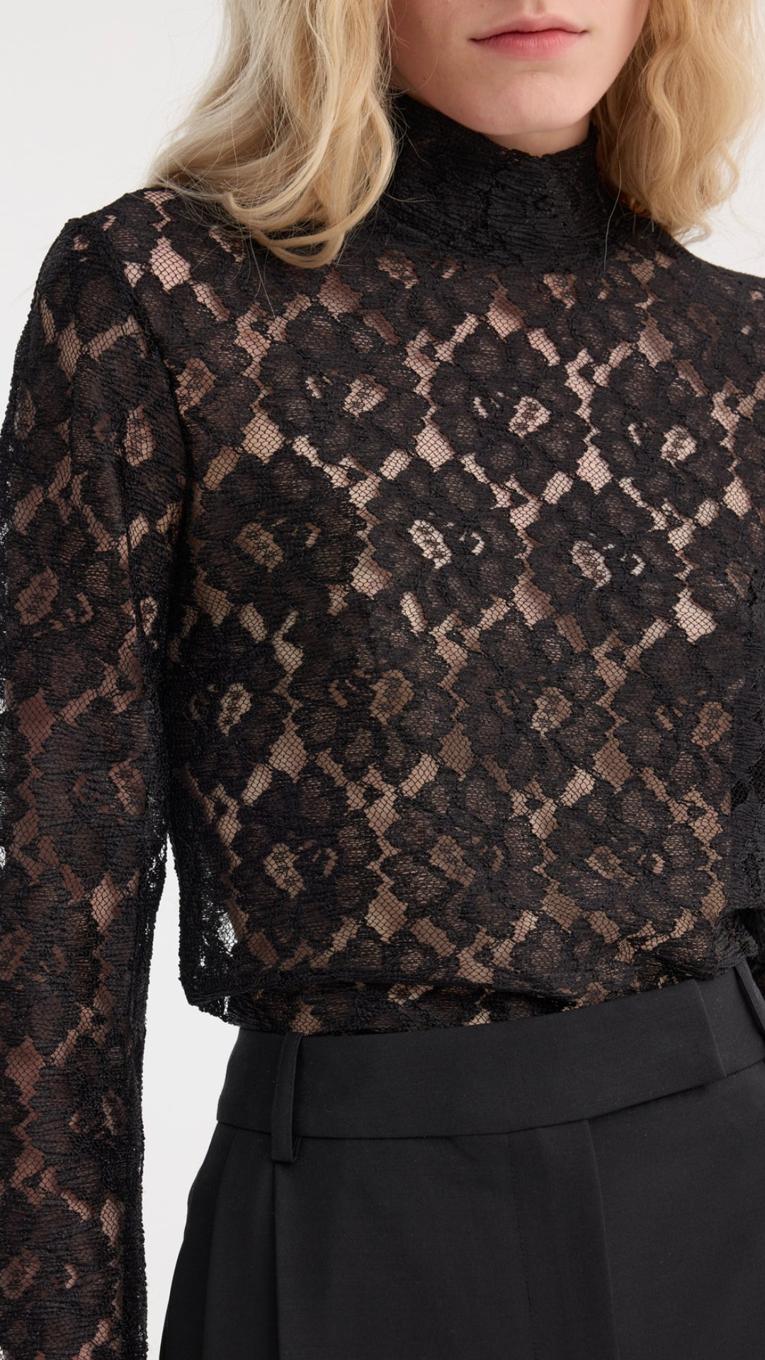 Rohe Lace Turtleneck Top in Black