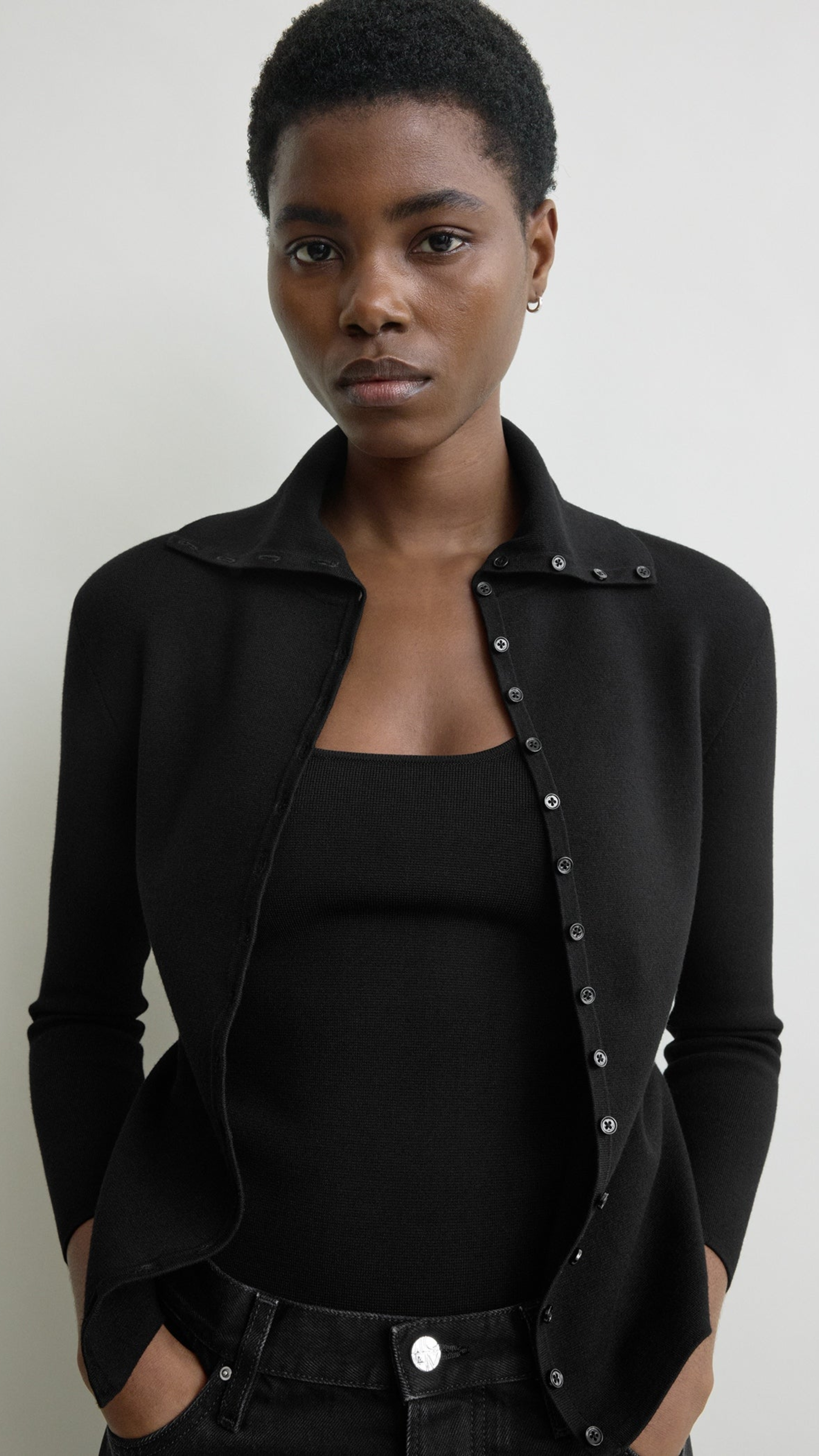 Toteme Fitted Polo Cardigan in Black