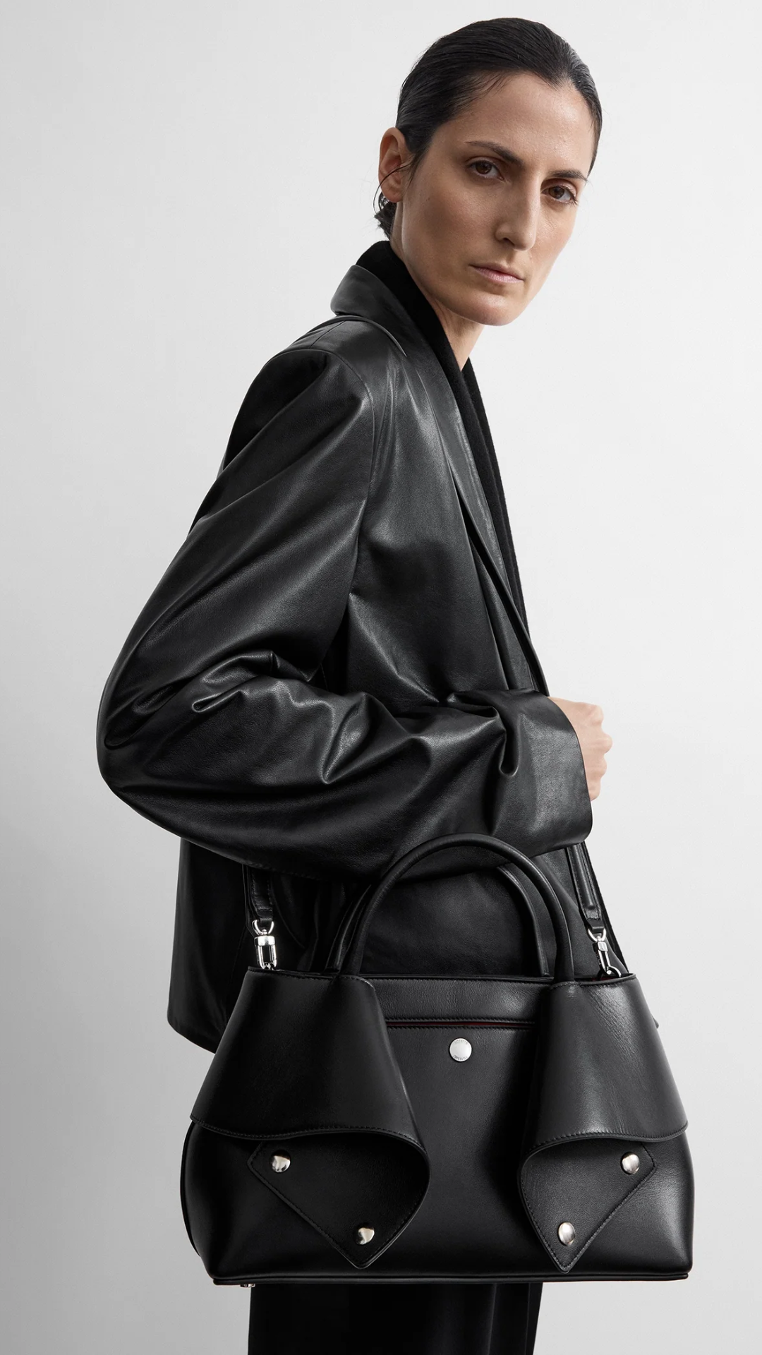 Toteme Small Mercer Leather Tote in Black/Red