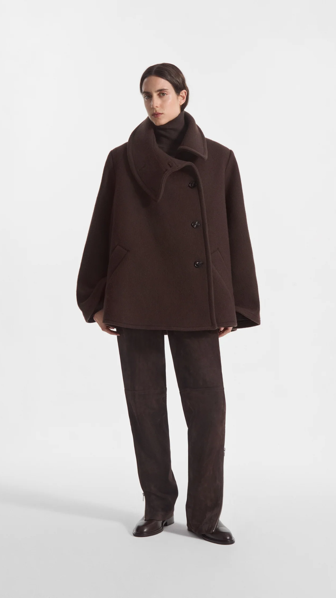 CO Flying Collar Swing Coat in Chocolate