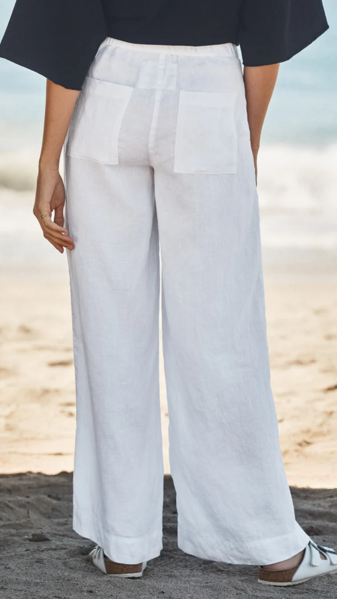 Frank & Eileen Madeline Patch Pocket Pant in White Linen
