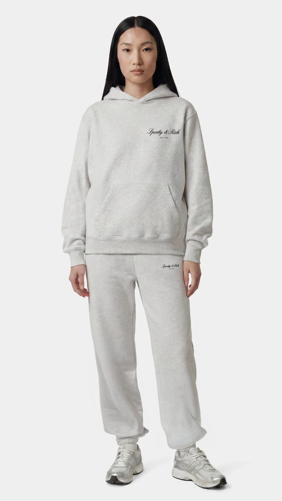 Sporty & Rich Signature NY Hoodie in Heather Gray