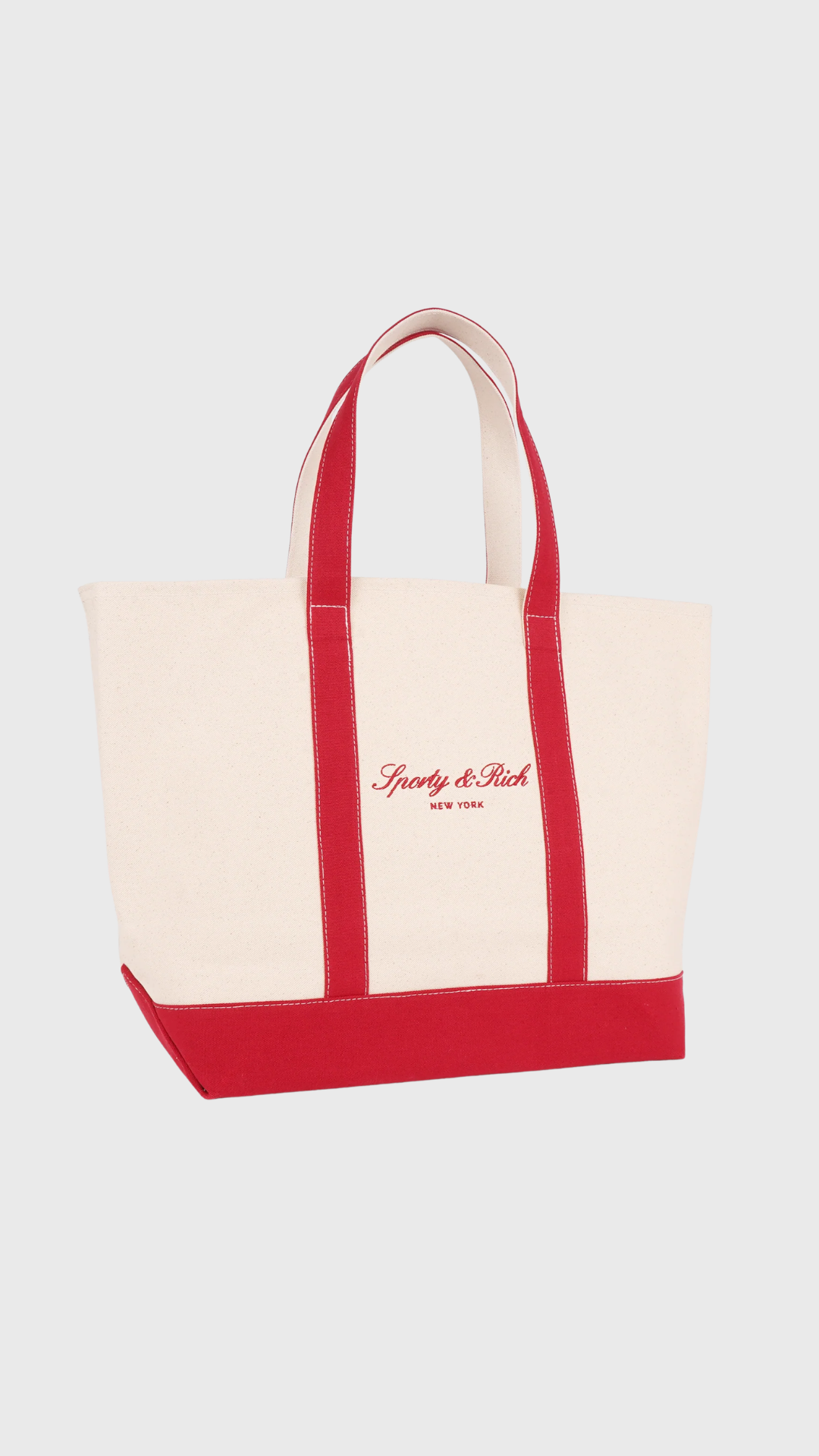 Sporty & Rich Signature NY Logo Large Tote in Natural/Ruby