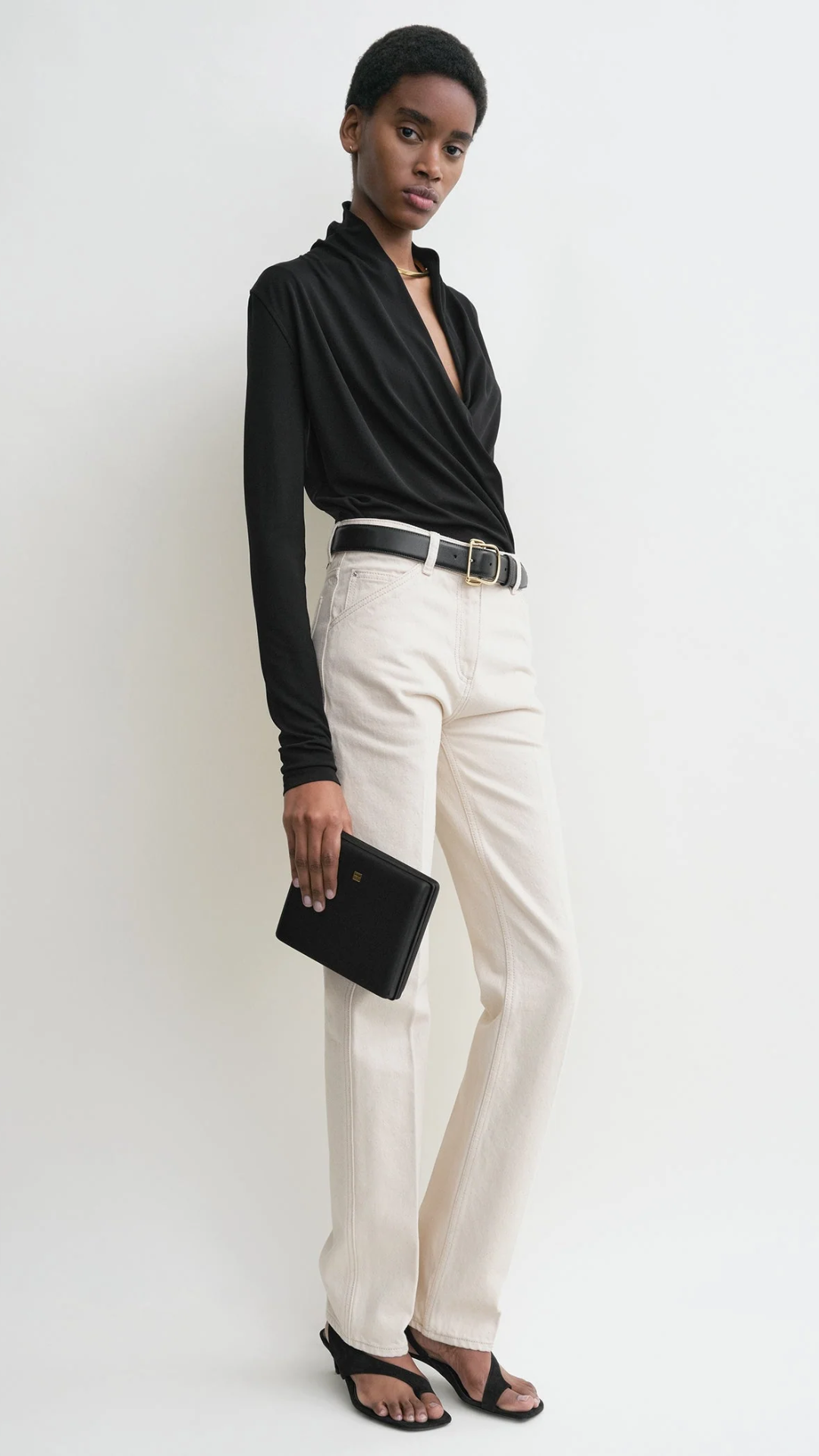 Toteme Satin Box Clutch Bag in Black