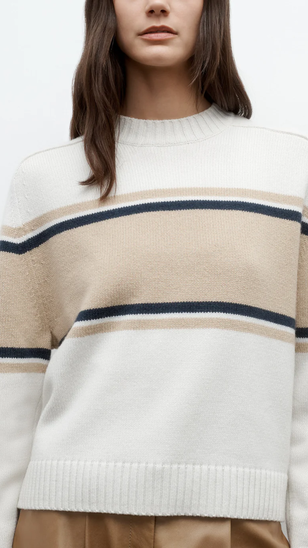 TWP Saddle Crew Neck with Stripes in Cream/Twine