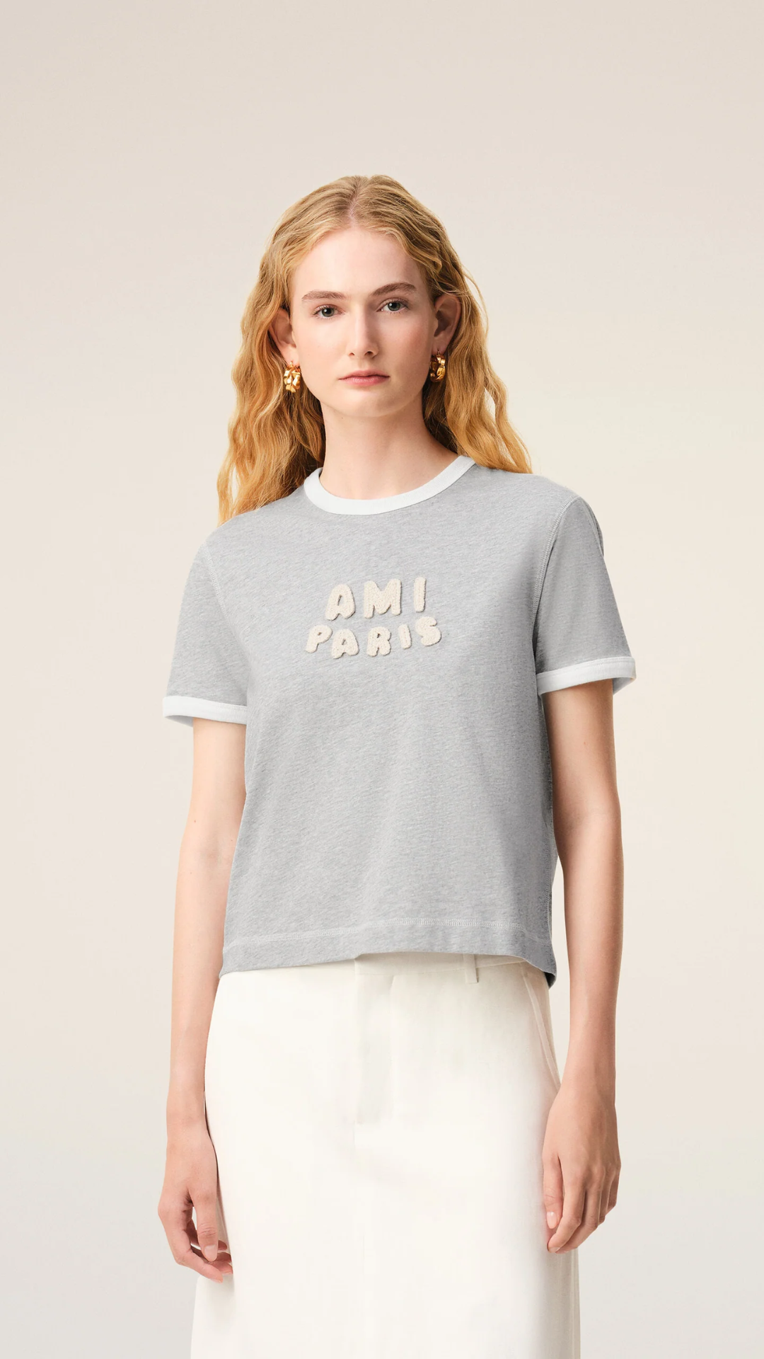 Ami Cotton Ami Paris Patch T-Shirt in Grey/White