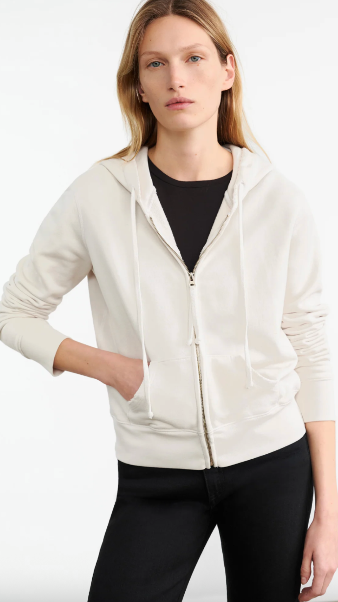 Nili Lotan Callie Zip Up Hoodie in Chalk