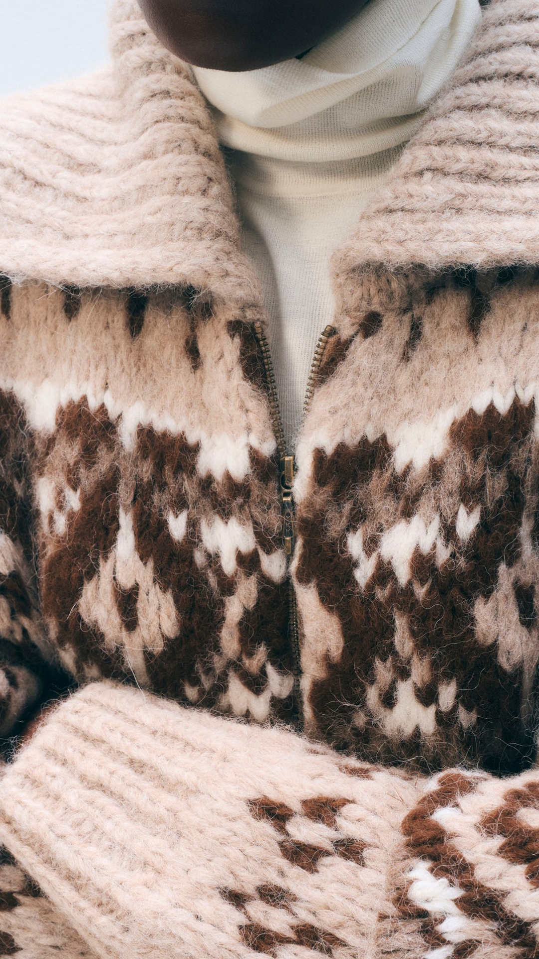 White + Warren Alpaca Fair Isle Bomber in Brown