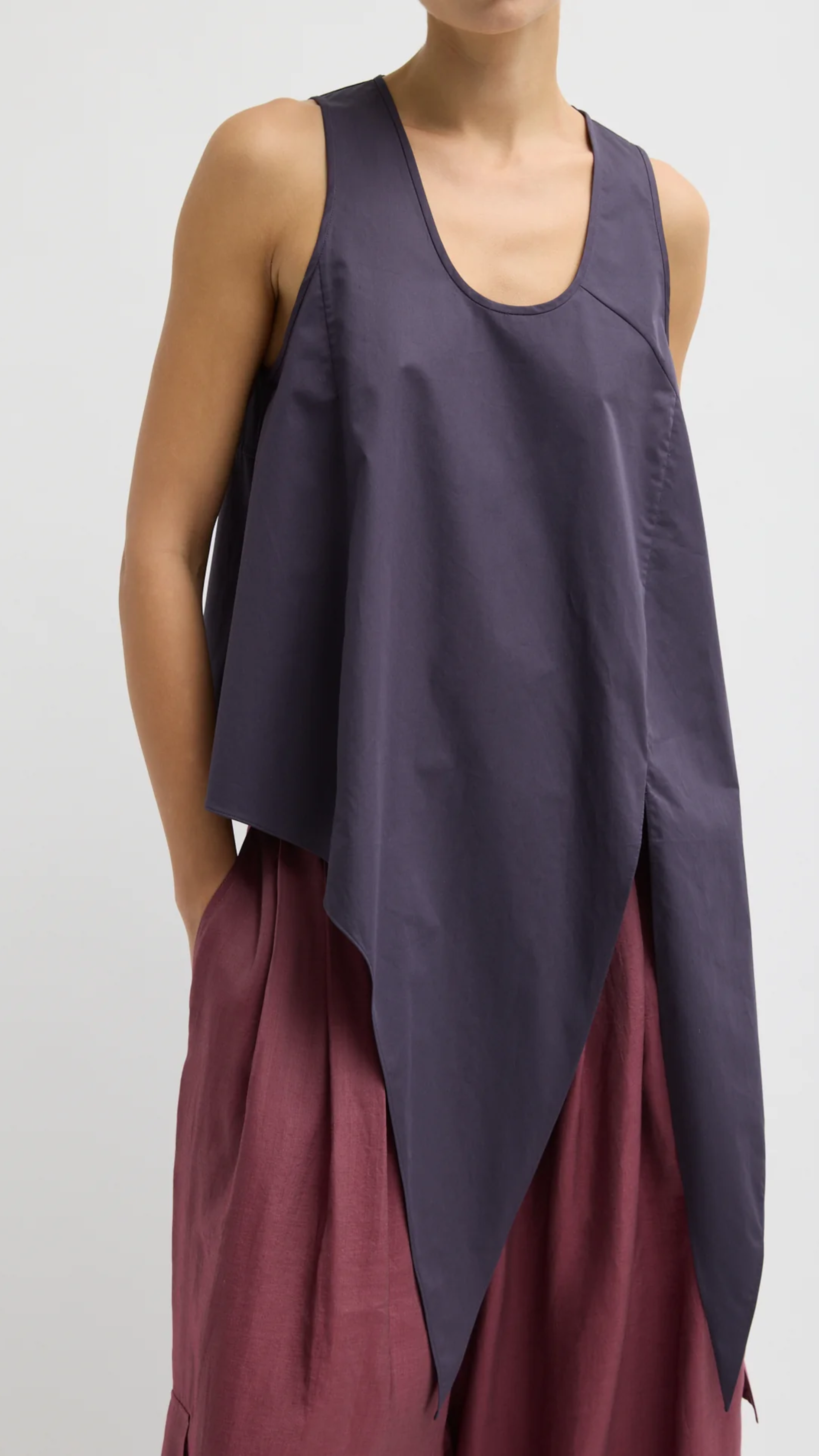 Tibi Eco Poplin Tie Front Top in Eggplant