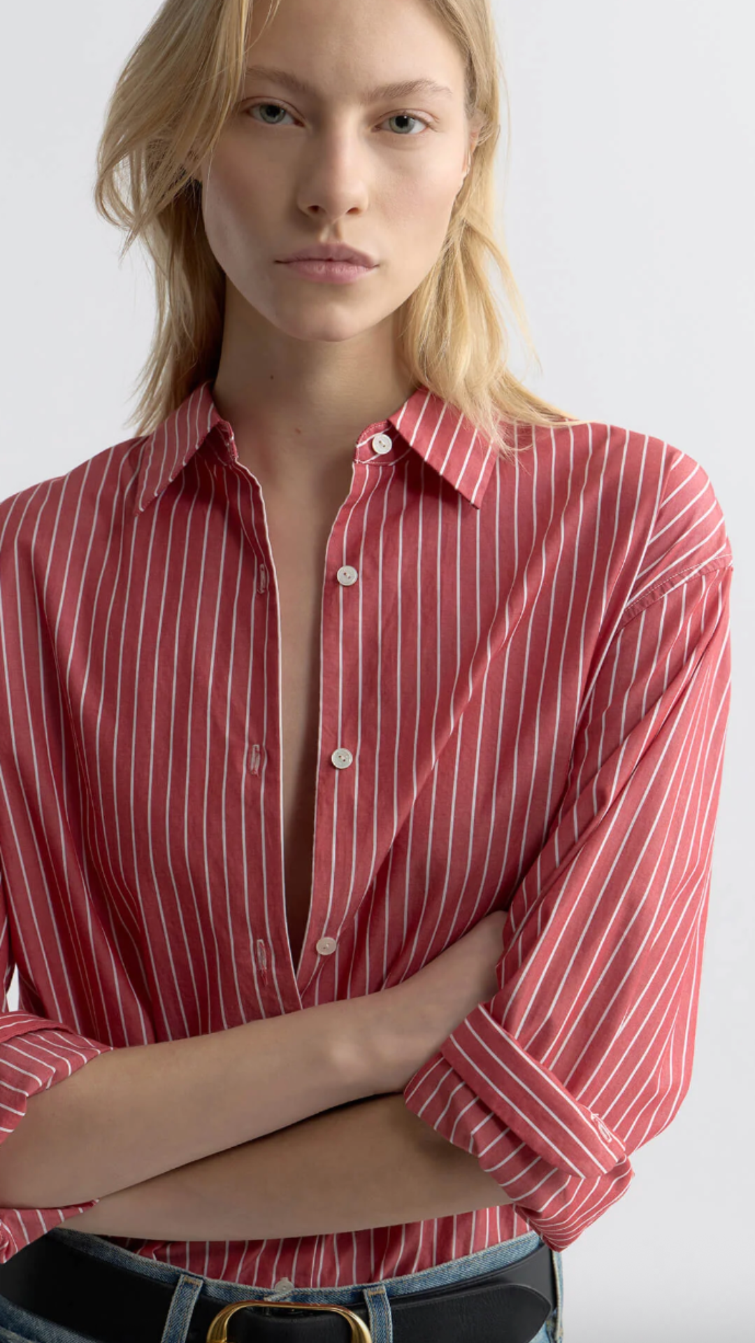 Nili Lotan Yorke Shirt in Red and White Stripe