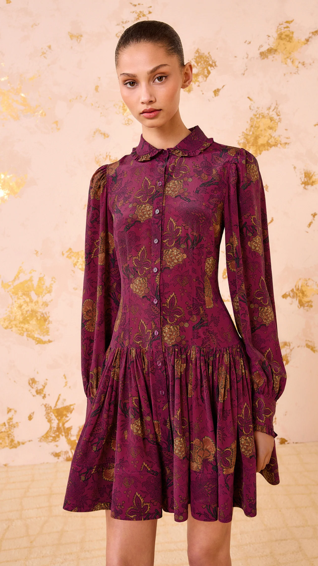 Ulla Johnson Simona Silk Long Sleeve Mini in Peony