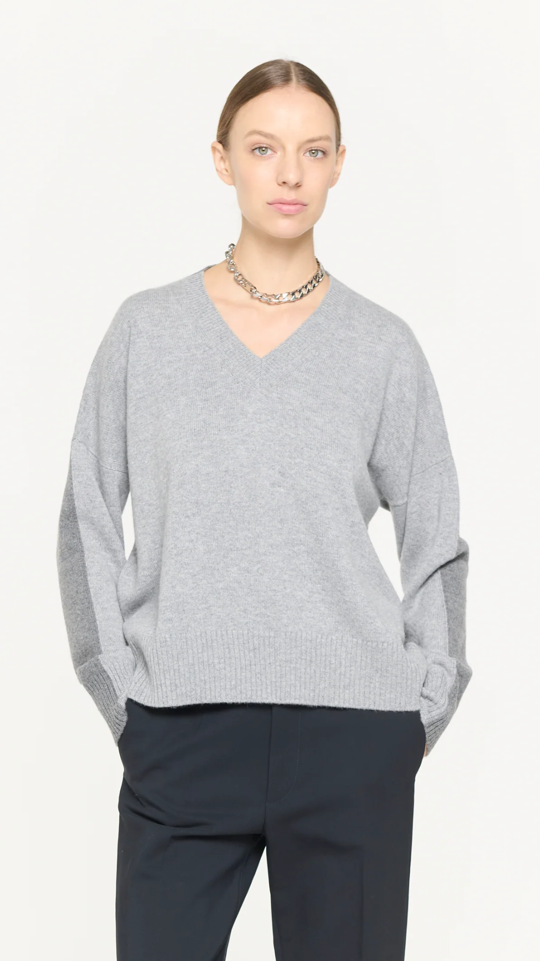 Plan C L/S V Neck Knit in Grey