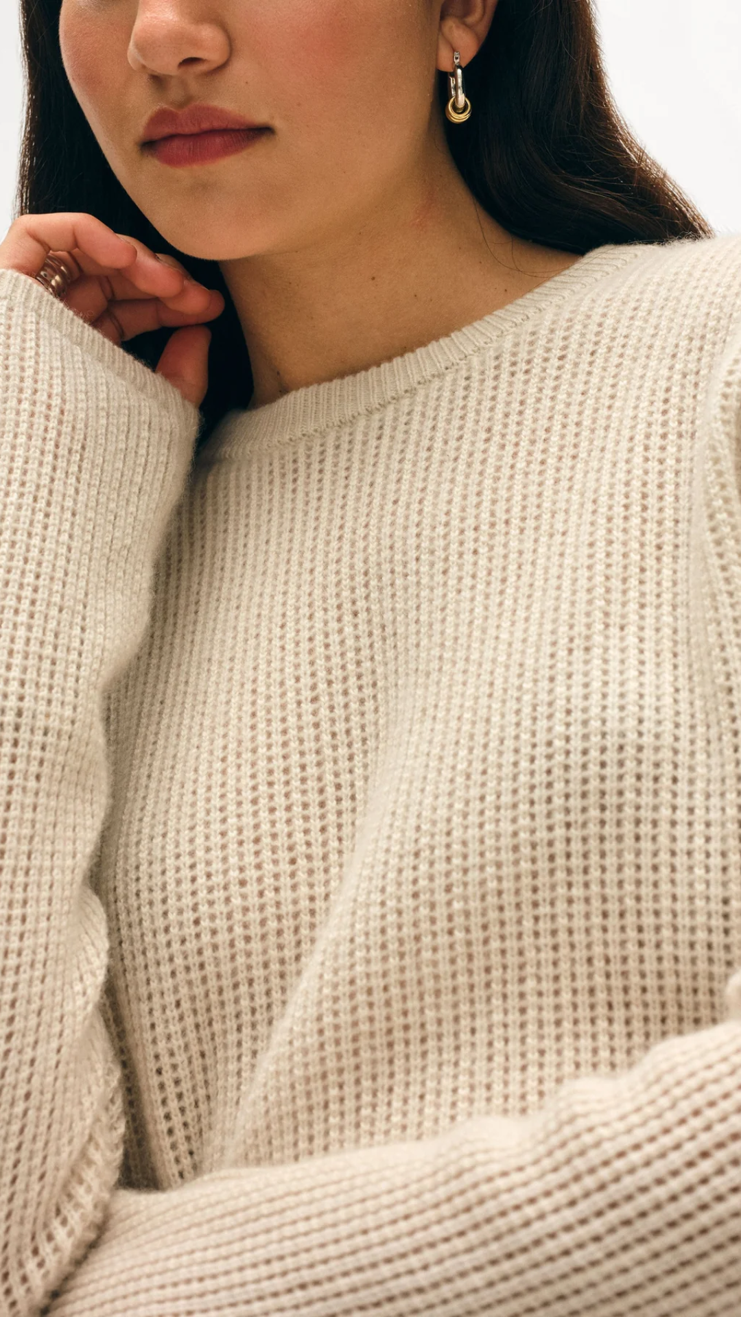 White + Warren Waffle Mesh Top in Natural Heather