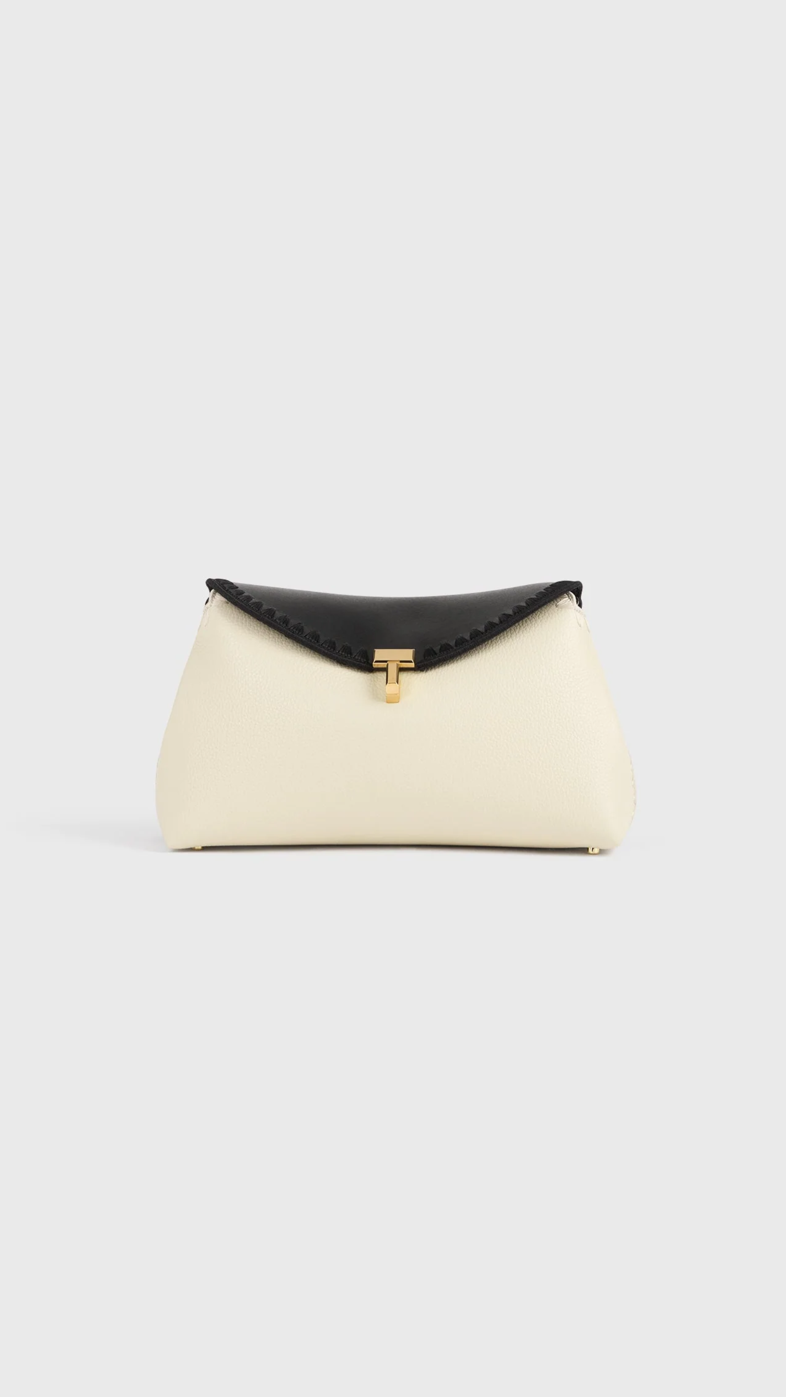 Toteme T-lock Embroidered Leather Clutch in Black Milk