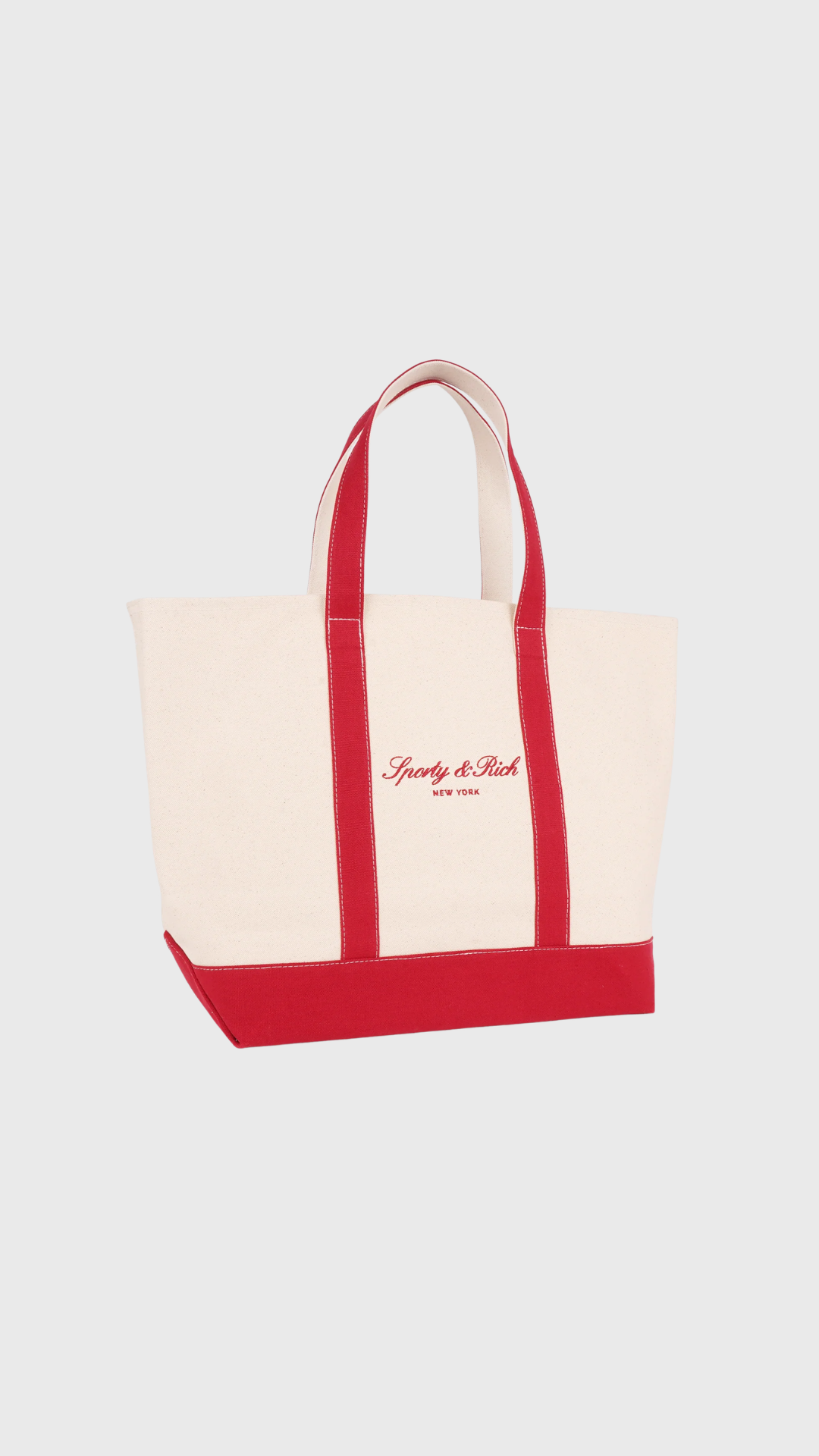 Sporty & Rich Signature NY Logo Medium Tote in Natural/Ruby