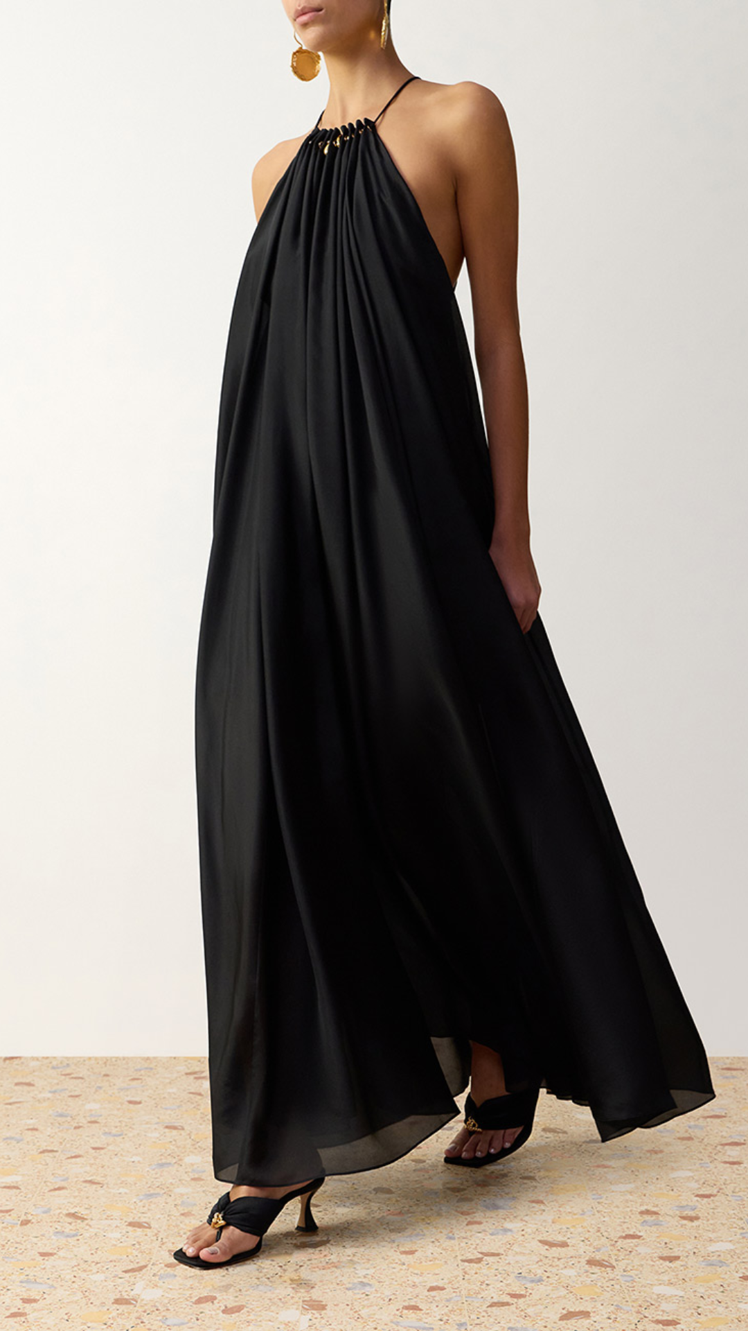 Zimmermann Fairlight Gathered Bead Maxi Dress in Black