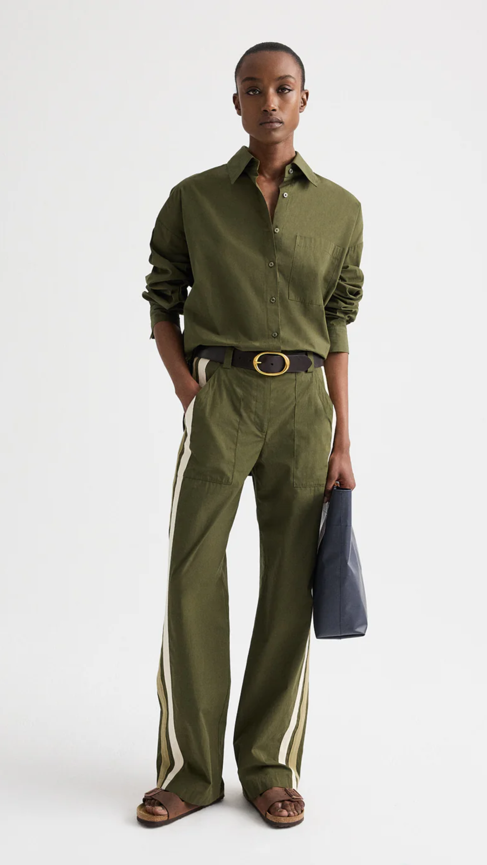 TWP Isabelle Vintage Washed Poplin Pant in Military