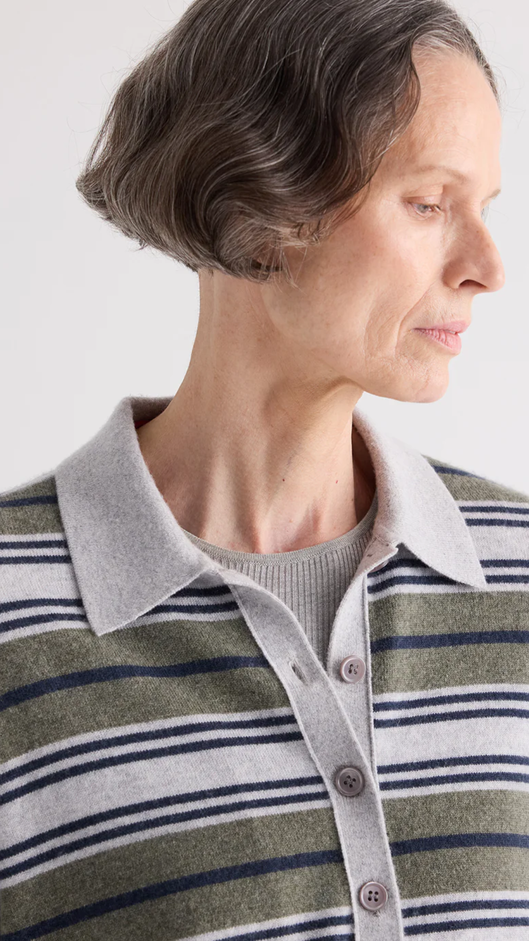 TWP Short Sleeve Polo Sweater with Stripes in Moss