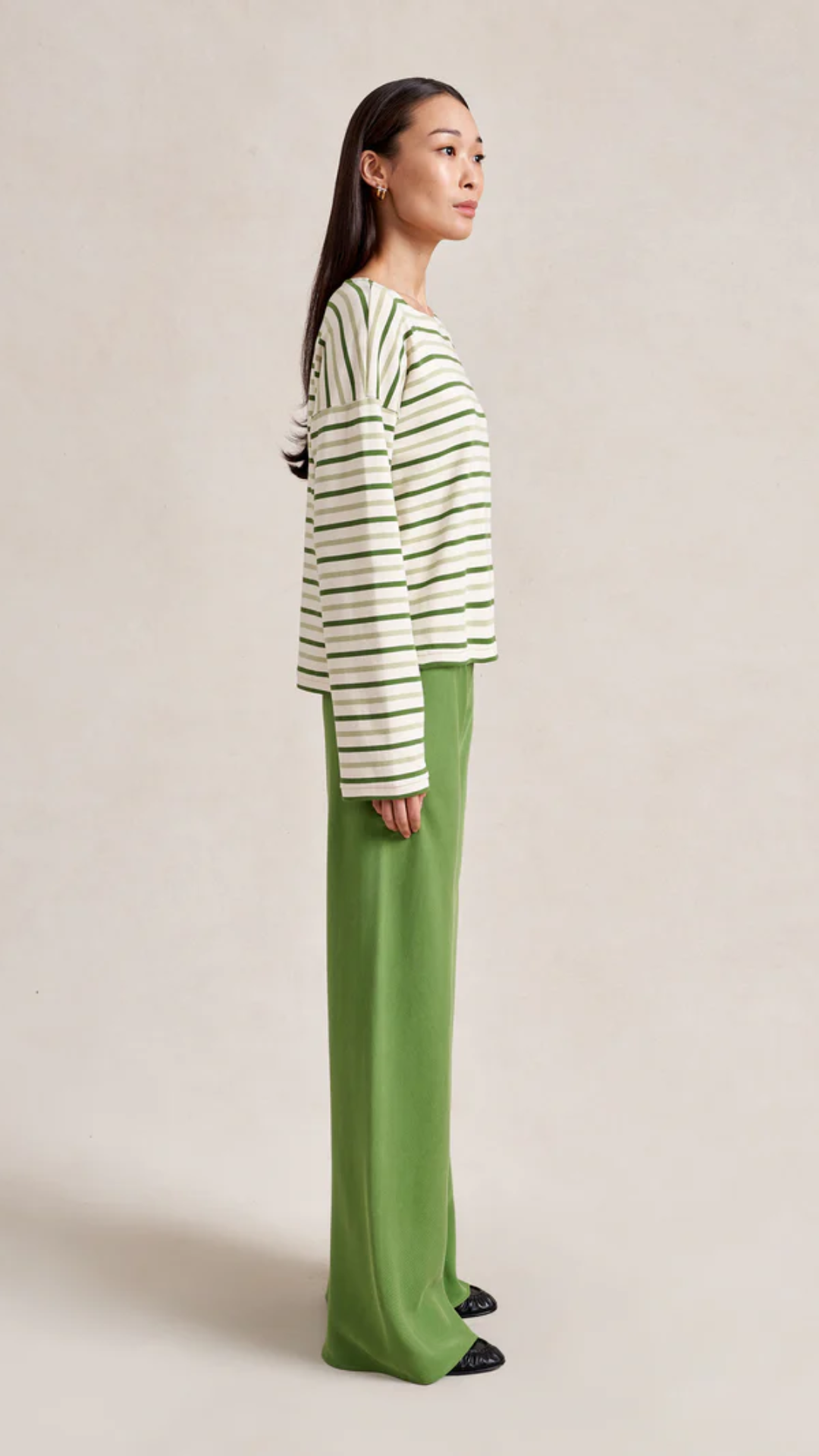 La Ligne Long Sleeve Breton Tee in Ecru