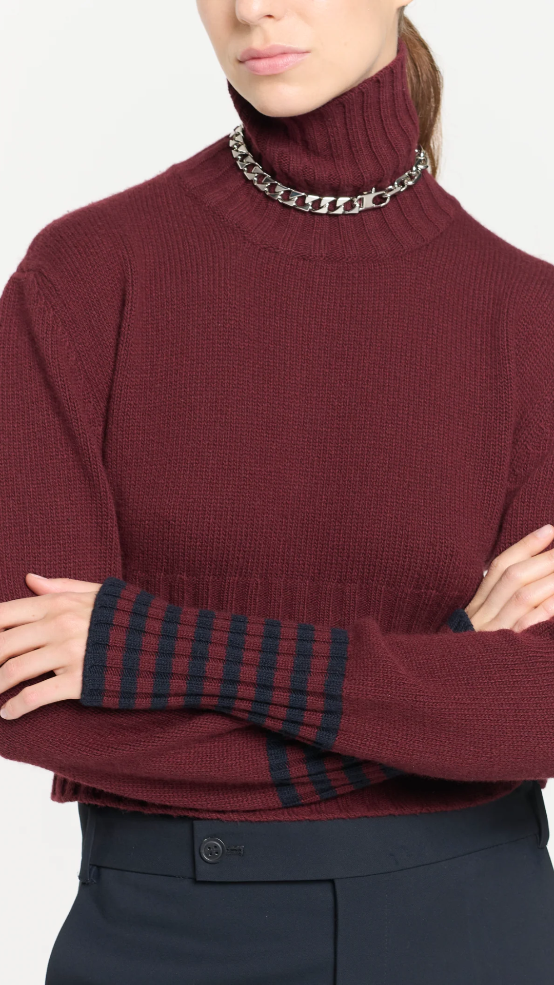 Plan C L/S Turtleneck Knit in Blue Burgundy
