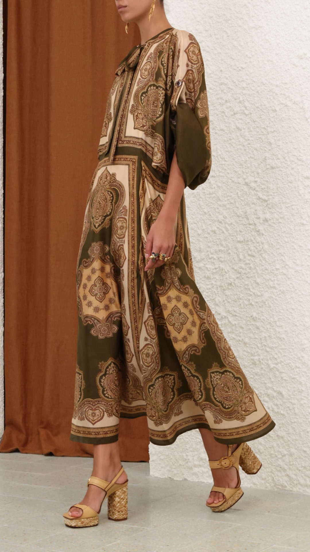 Zimmermann Mahon Tunic Midi Dress in Olive Paisley