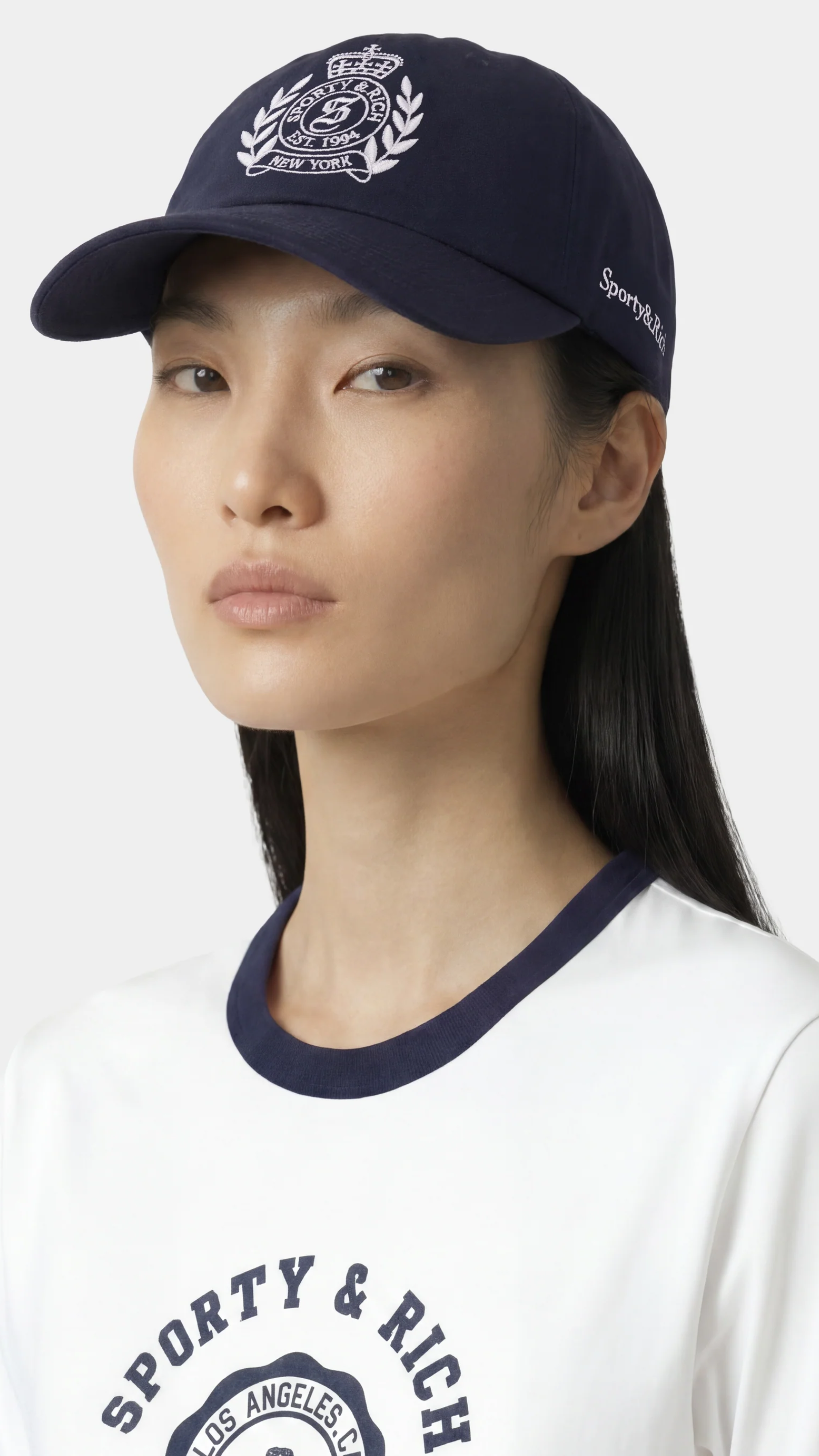 Sporty & Rich NY Crest Hat in Dark Navy/White