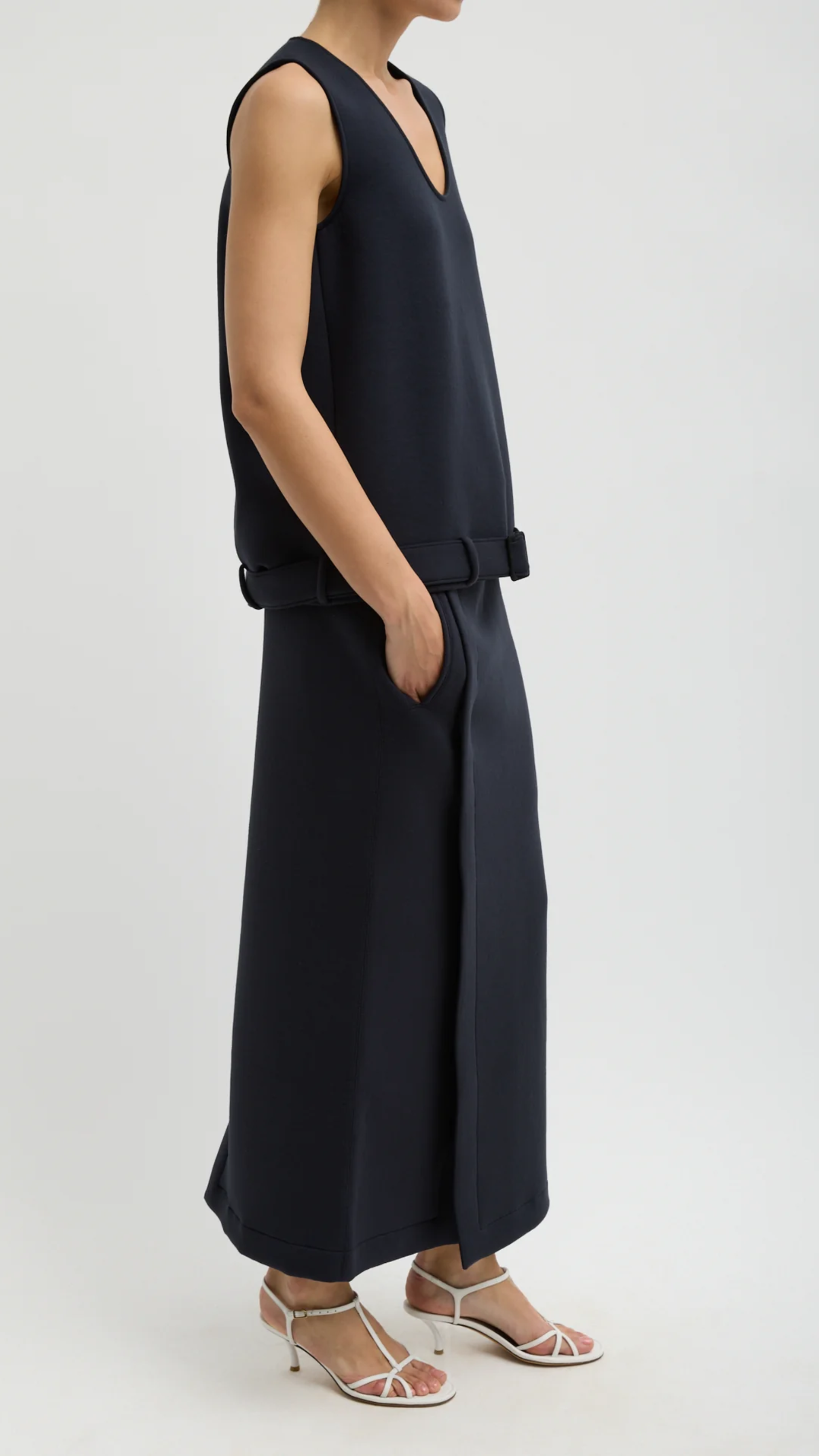 Tibi Bonded Viscose Maxi Wrap Skirt in Navy