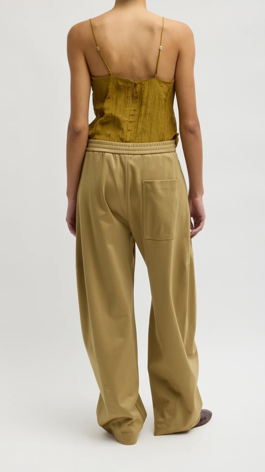 Tibi Active Knit Winslow Pant in Buff Tan