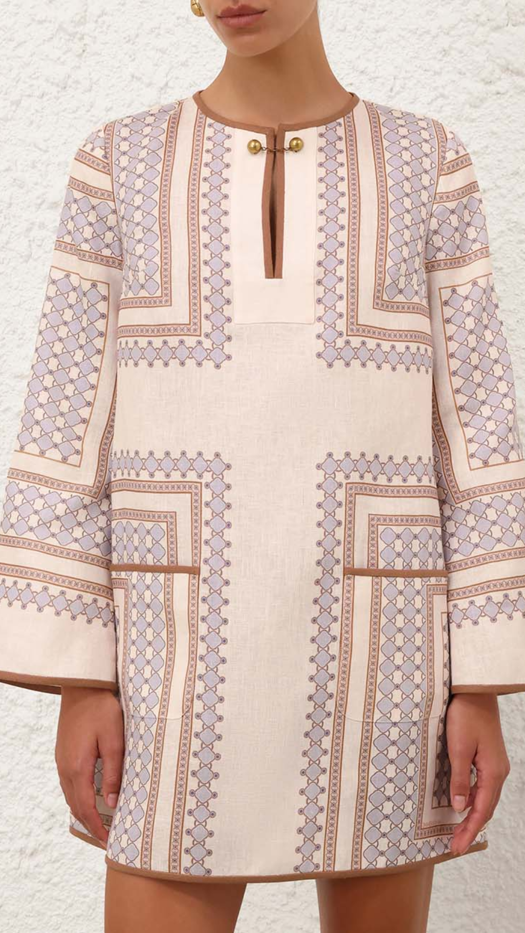 Zimmermann Tunic Mini Dress in Cream/Navy