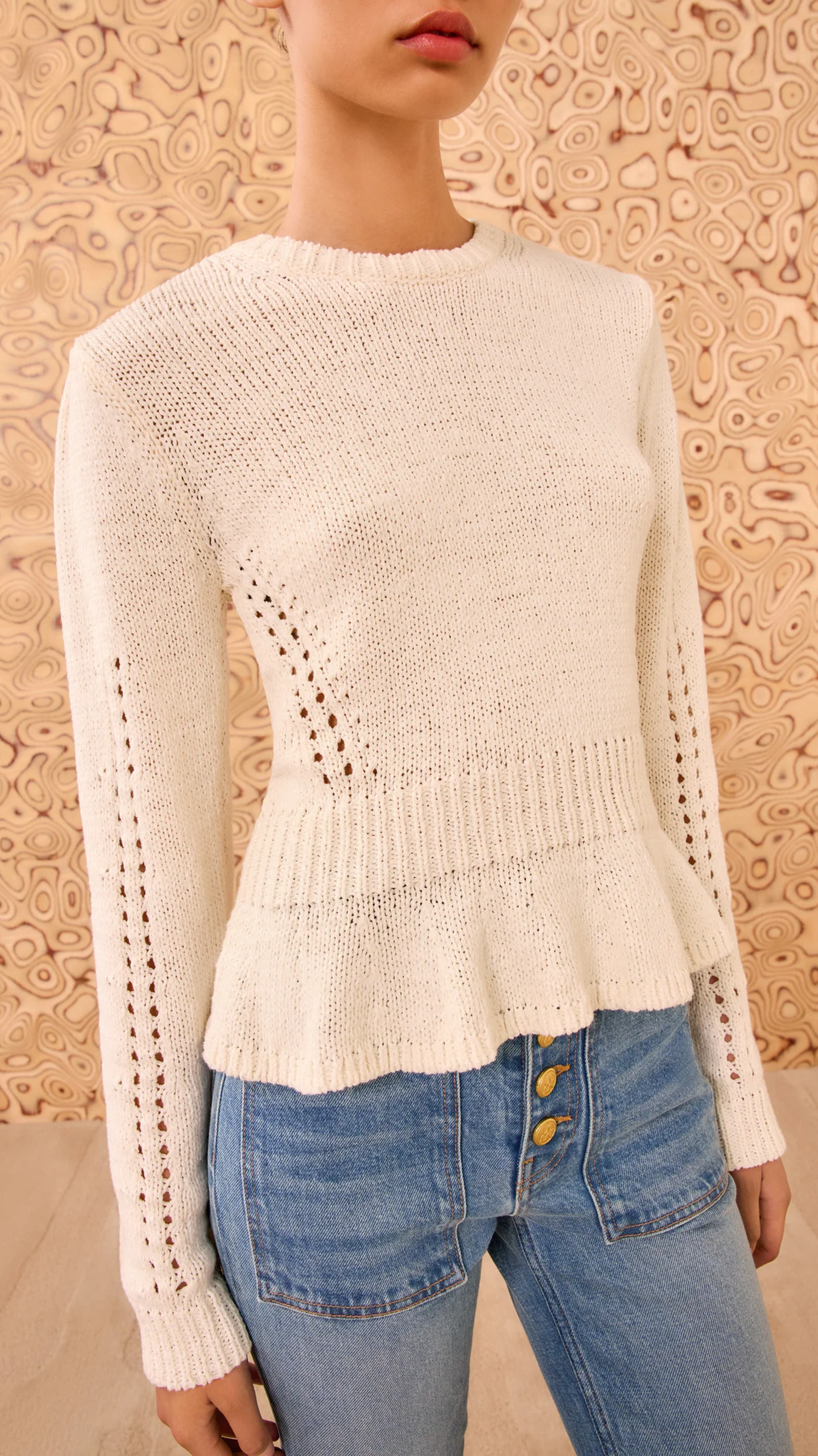 Ulla Johnson Aurelie Long Sleeve Peplum Pullover in Cowrie