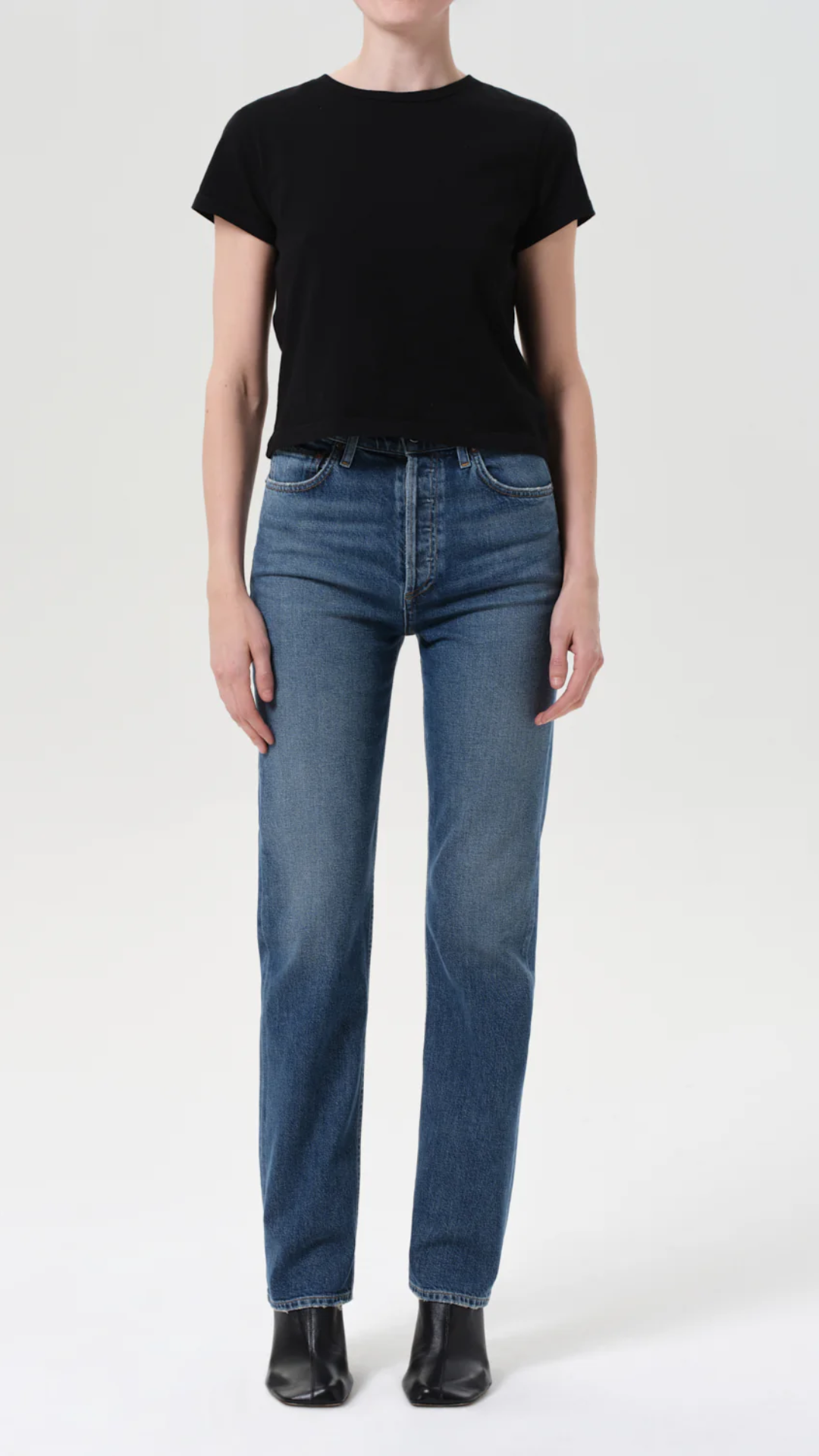 Agolde 90's Pinch Waist High Rise Straight Long Jean in Overcast