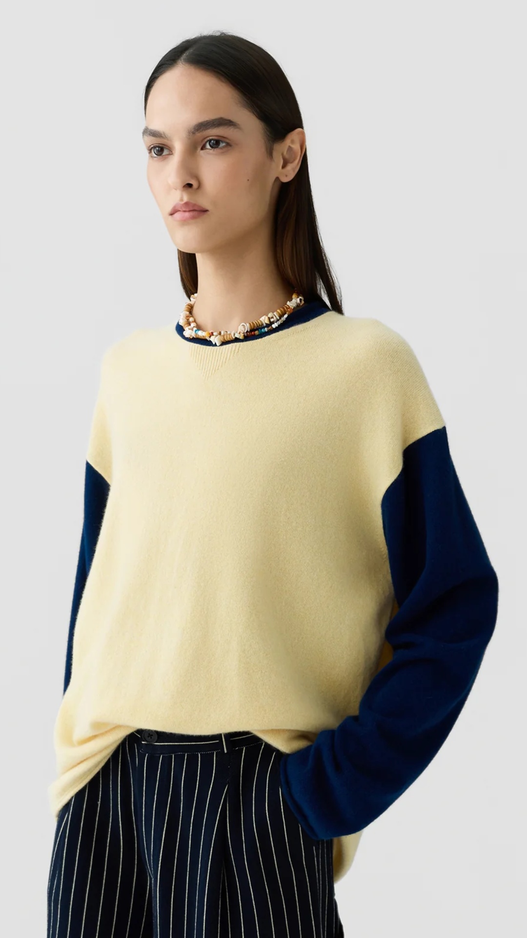 Guest In Residence Baseball Oversized Crew in Butter/Navy