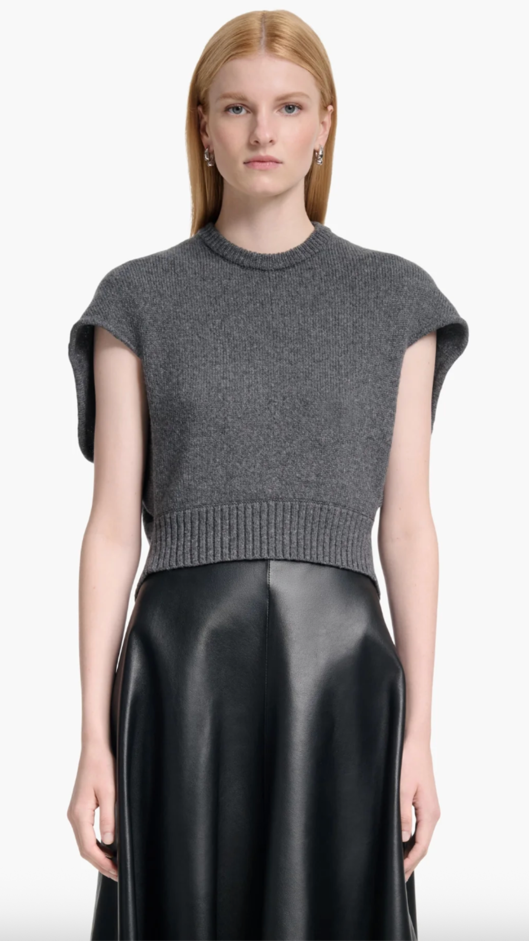 Altuzarra Banks Short Sleeve Mock Neck Top in Jet Melange