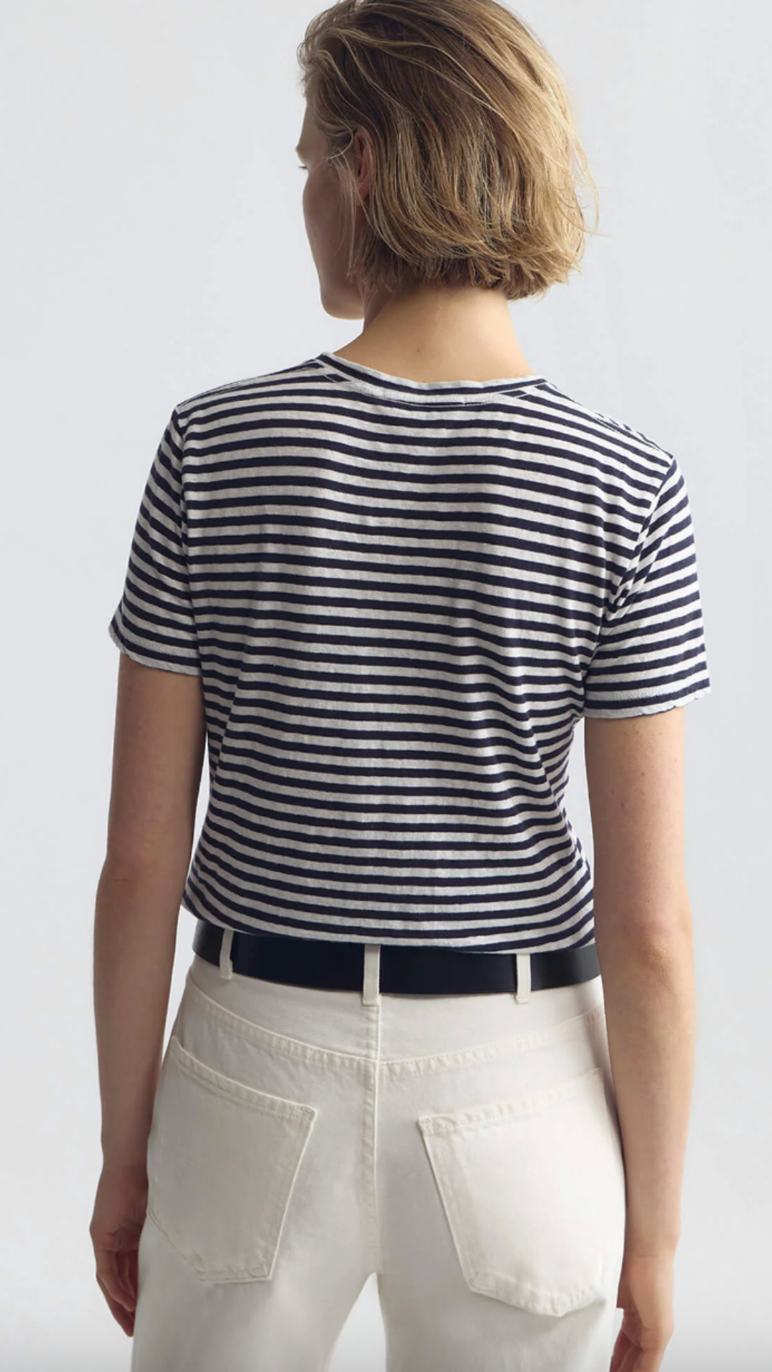 Nili Lotan Lana Crewneck Tee in White/Dark Navy