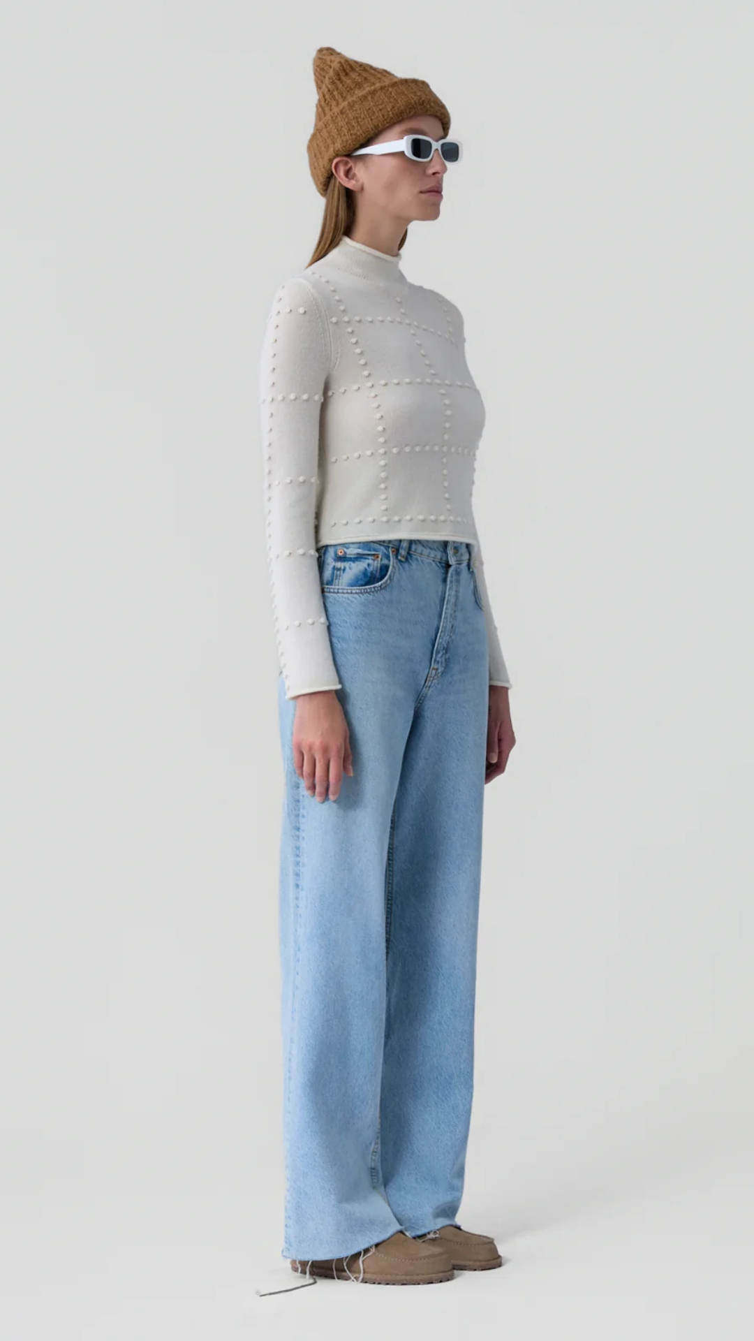 Guest In Residence Popcorn Top in Cashmere Blend in Cream