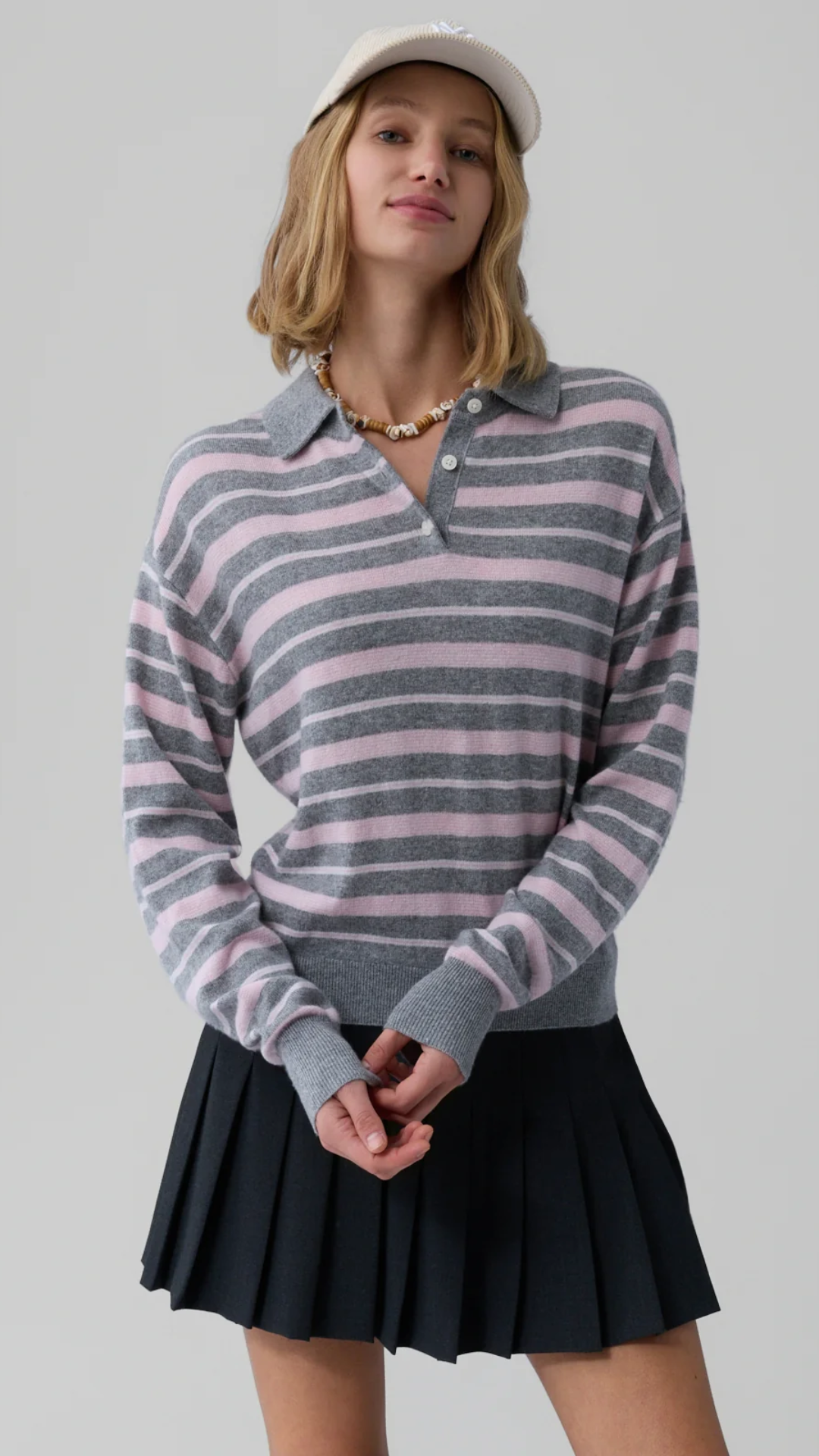 Guest In Residence Collegiate Stripe Polo in Heather Grey Combo