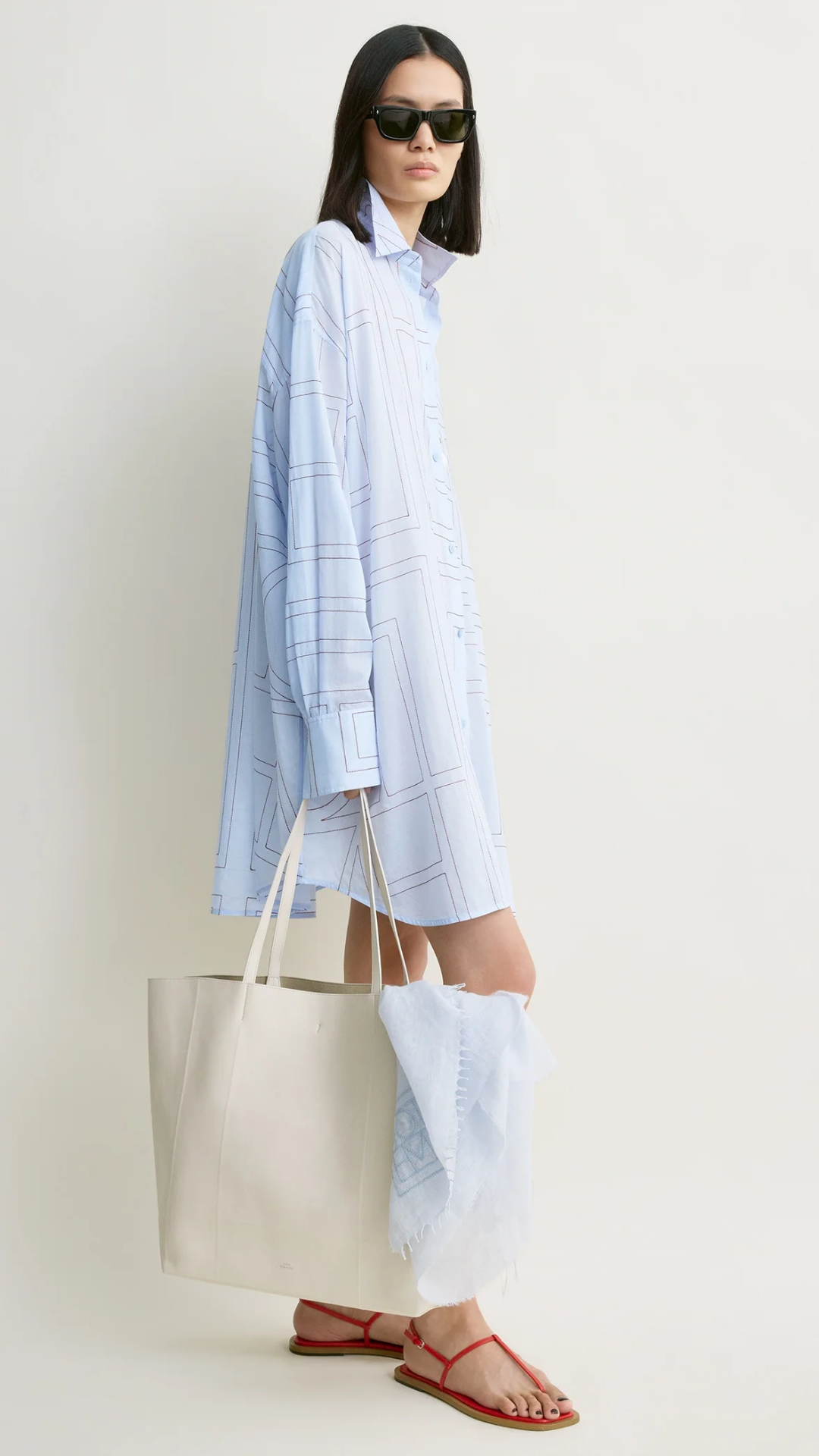 Toteme Long Summer Shirt in Sky/Red