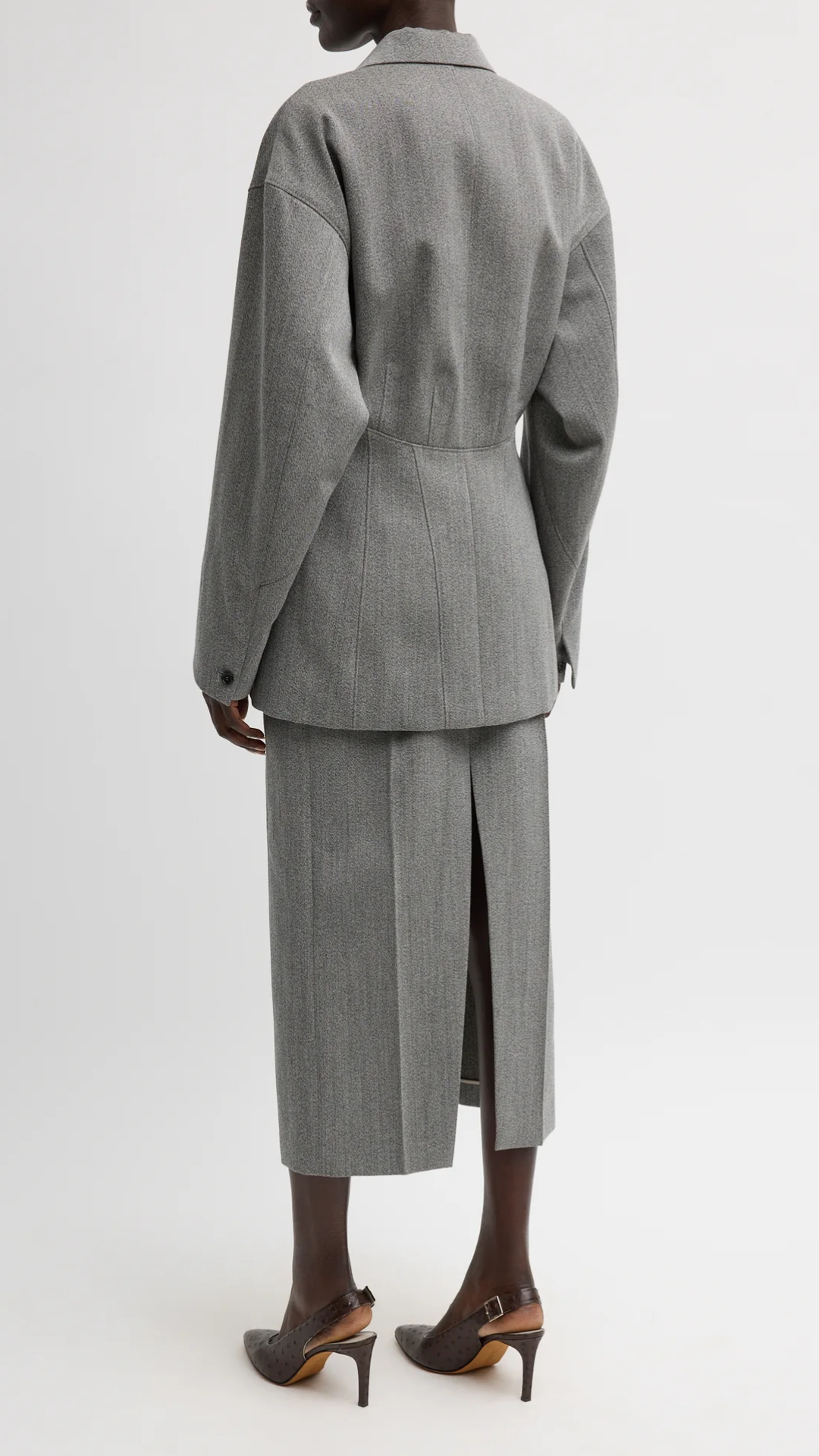 Tibi Structured Wool Sculpted Blazer in Grey Multi