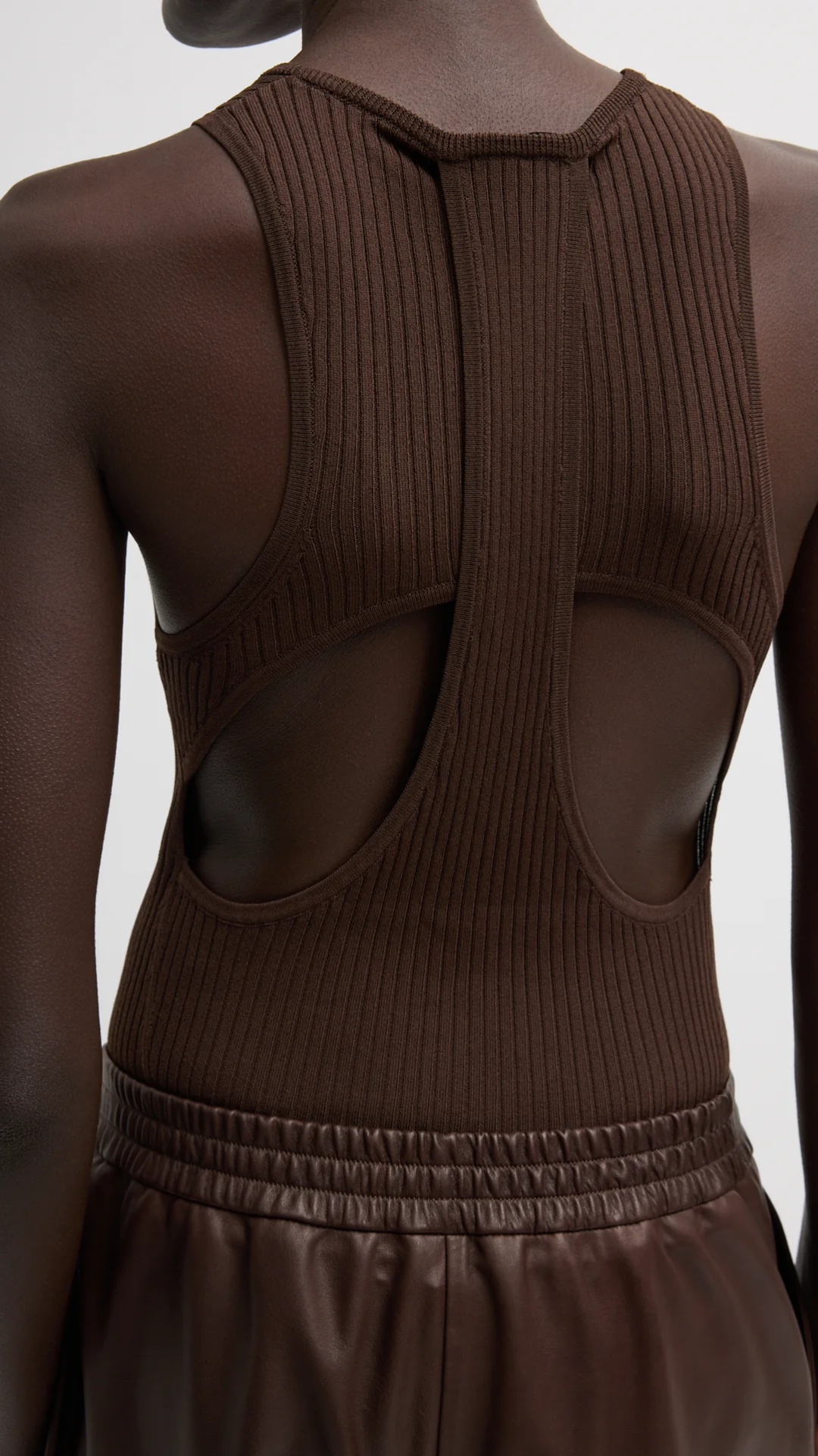 Tibi Ribbed Sweater Cut Out Tank in Hickory Brown