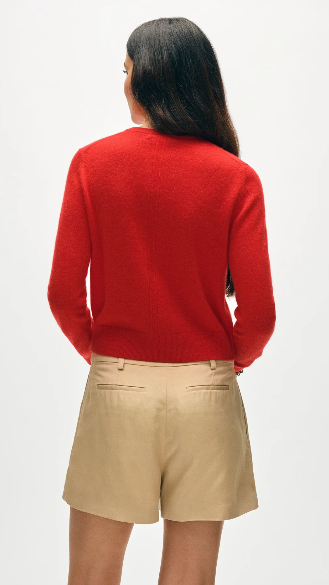 White + Warren Crewneck Cardigan in French Red
