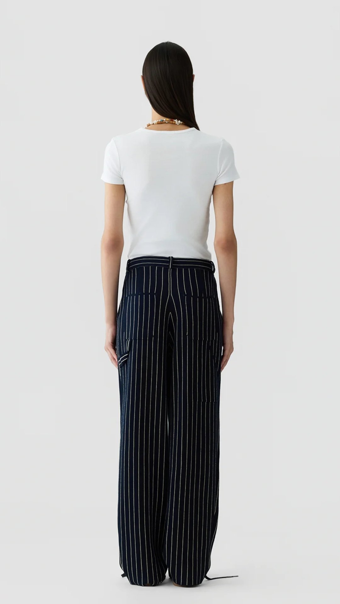 Guest In Residence Pinstripe Carpenter Pant in Navy/ Butter