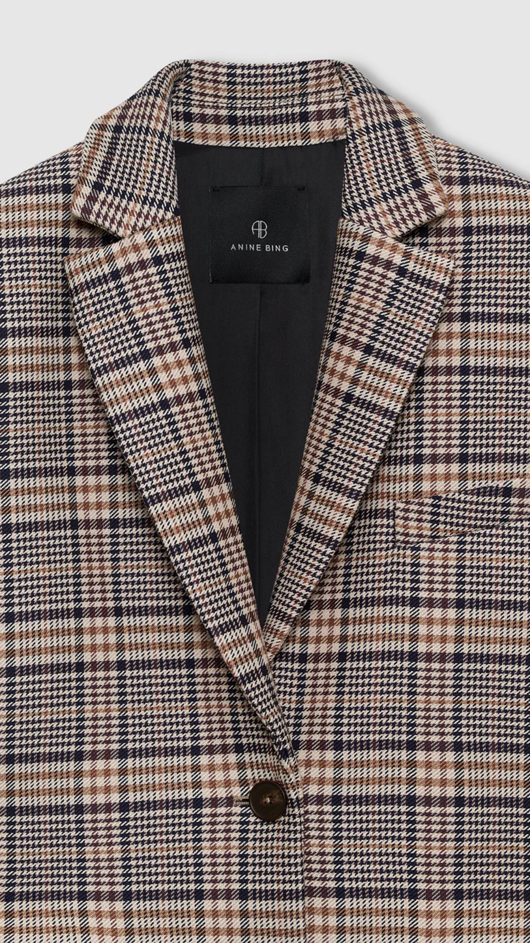 Anine Bing Quinn Blazer in Beige and Navy Checks