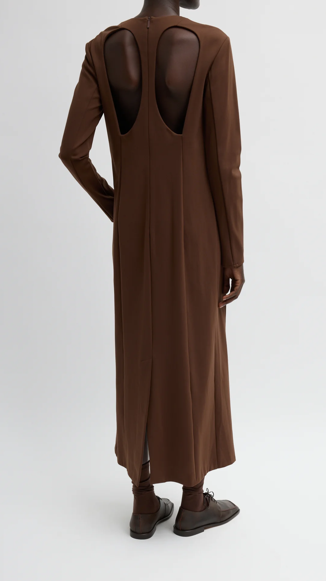 Tibi Compact Knit Dress with Cut Out Back in Brown