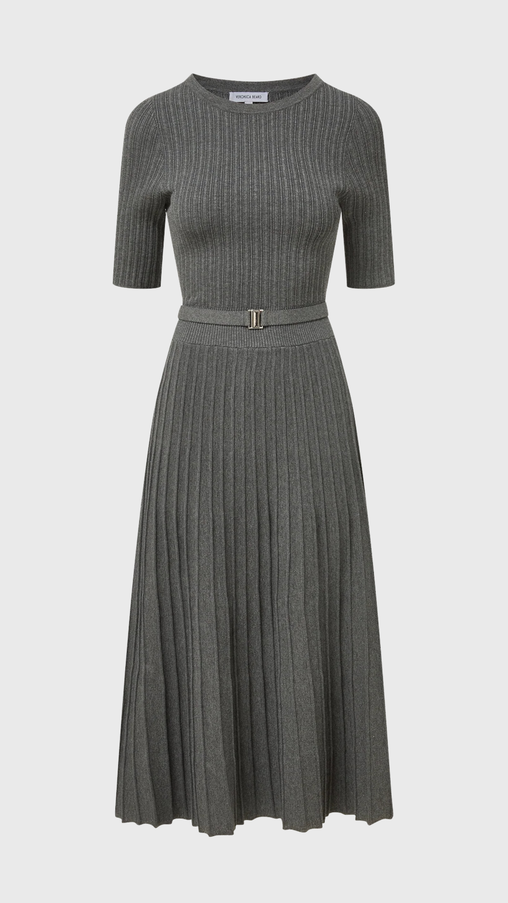 Veronica Beard Elthea Belted A-line Midi Dress in Charcoal Heather Grey