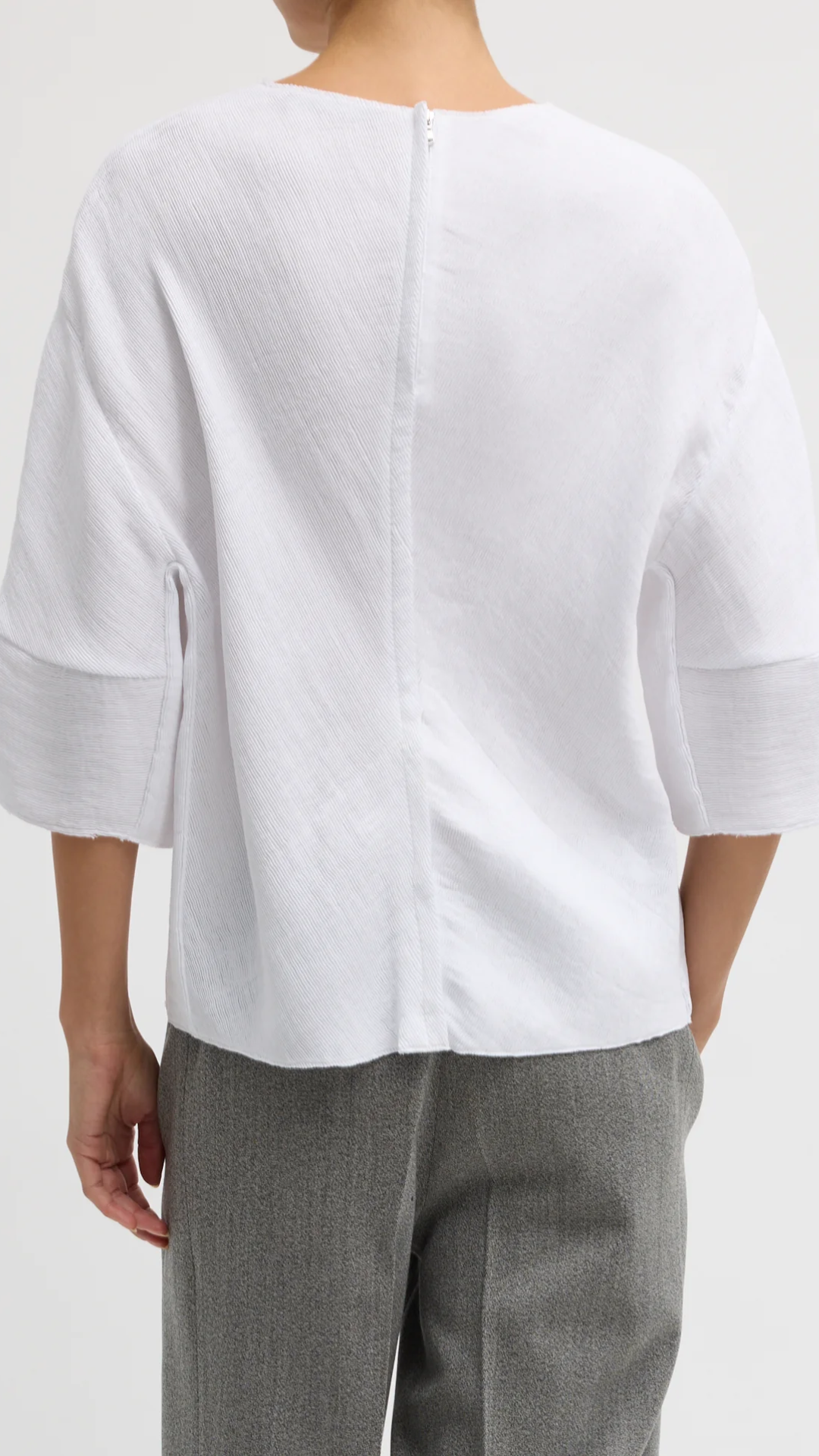 Tibi Viscose Plisse Hinged Short Sleeve Top in White